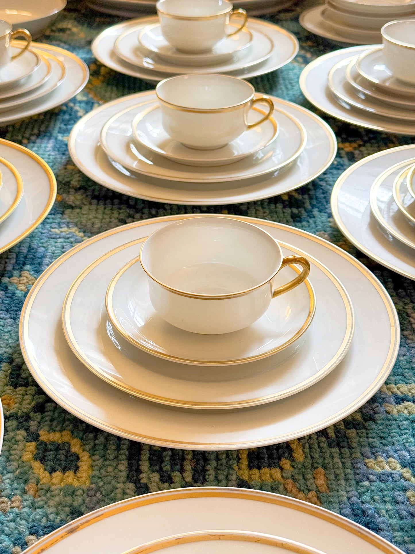 Antique Haviland Limoges France Porcelain China with Double Gold Band Trim, Basic Service for Ten