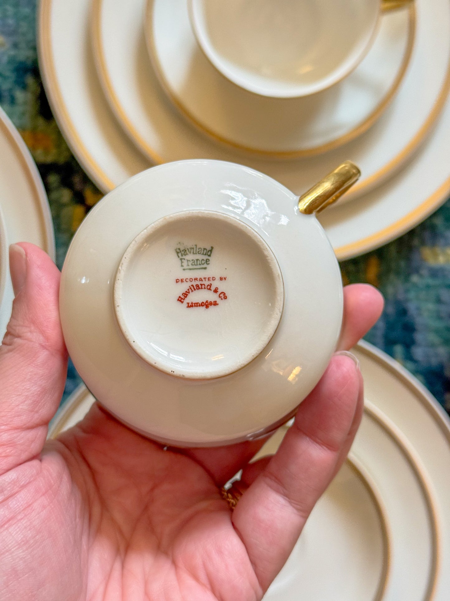 Antique Haviland Limoges France Porcelain China with Double Gold Band Trim, Basic Service for Ten