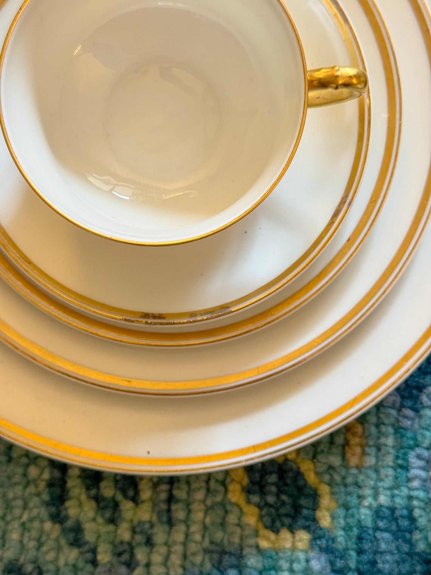 Antique Haviland Limoges France Porcelain China with Double Gold Band Trim, Basic Service for Ten