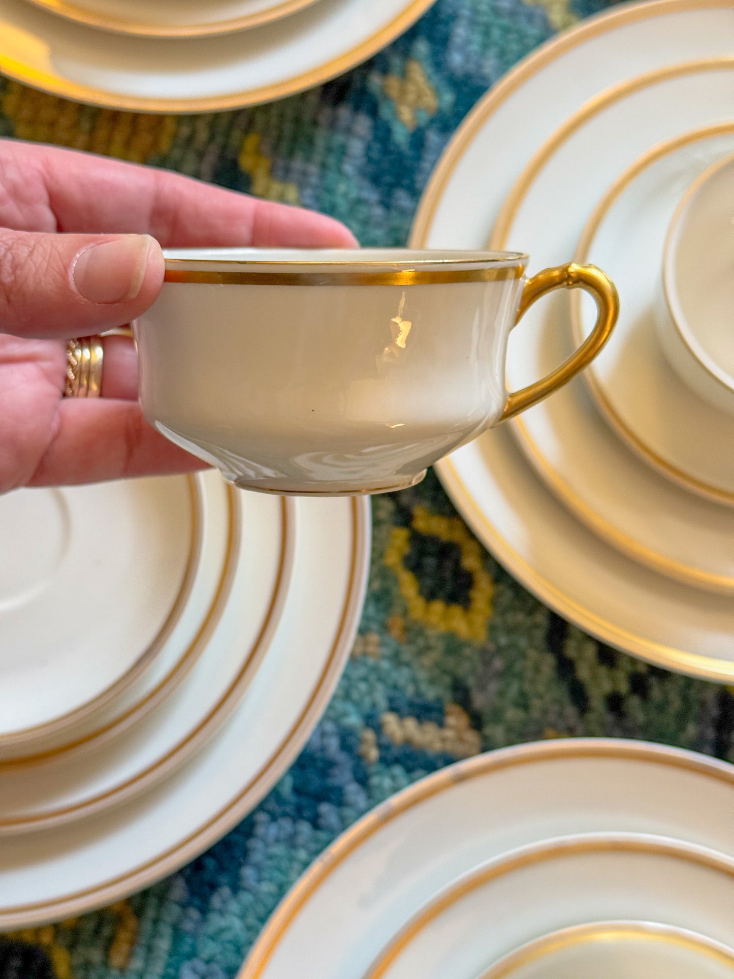 Antique Haviland Limoges France Porcelain China with Double Gold Band Trim, Basic Service for Ten