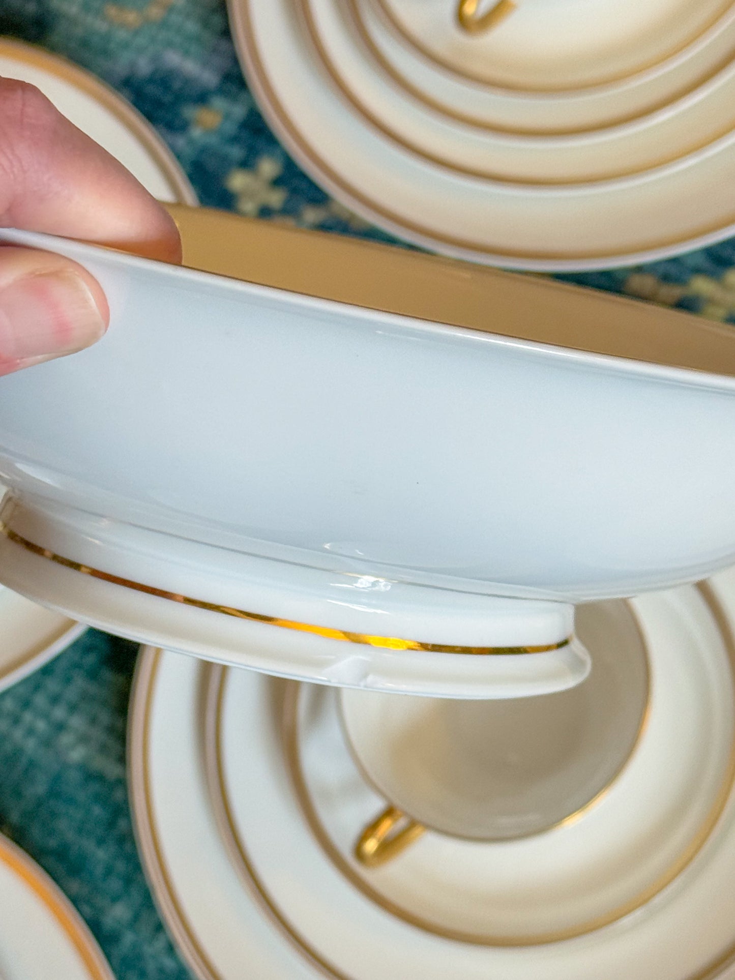 Antique Haviland Limoges France Porcelain China with Double Gold Band Trim, Basic Service for Ten