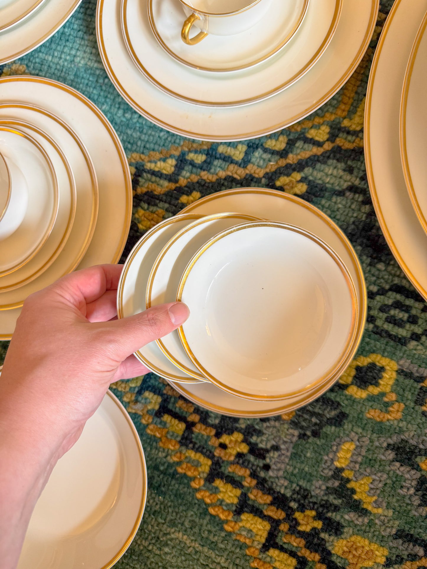 Antique Haviland Limoges France Porcelain China with Double Gold Band Trim, Basic Service for Ten