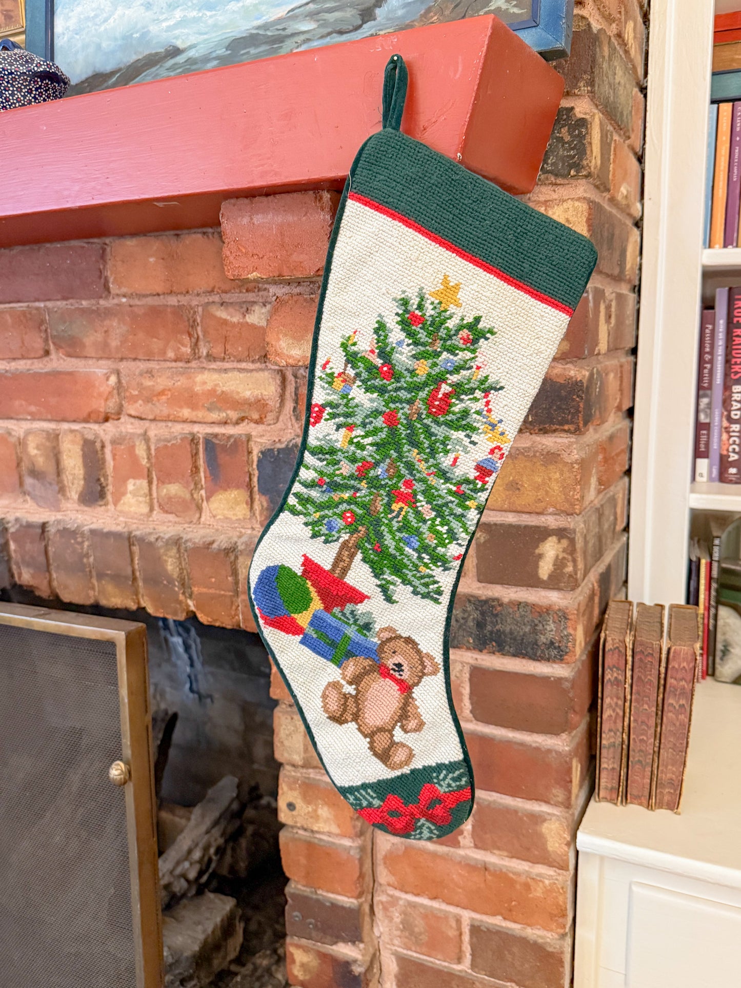 Vintage Needlepoint Stocking with Christmas Tree