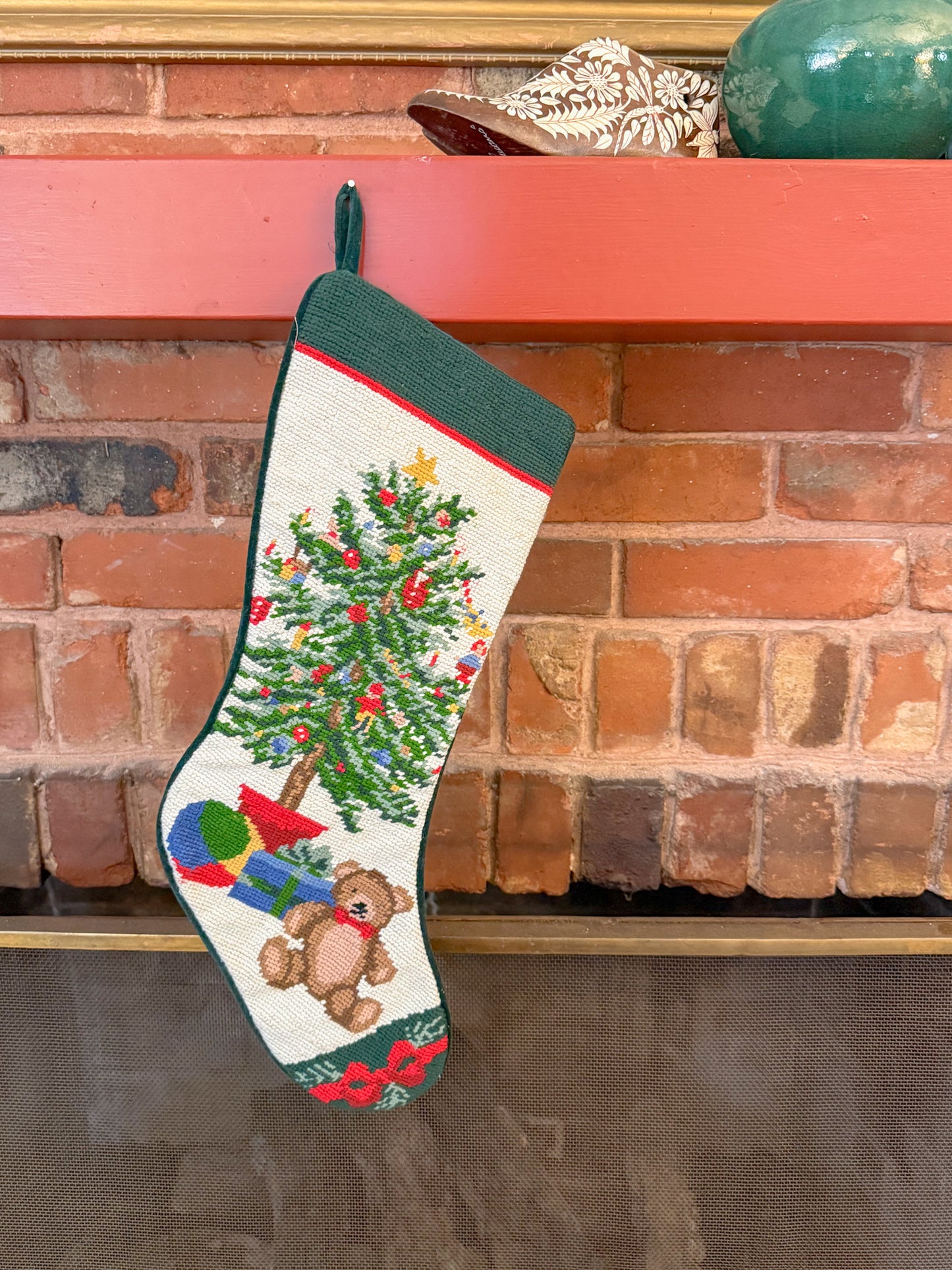 Vintage Needlepoint Stocking with Christmas Tree
