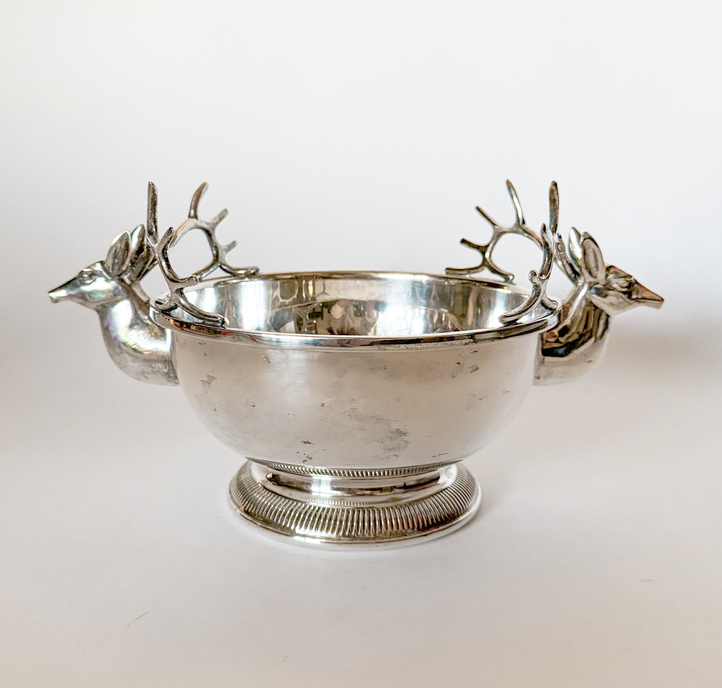 Vintage Silver Plate Double Stag Centerpiece Bowl