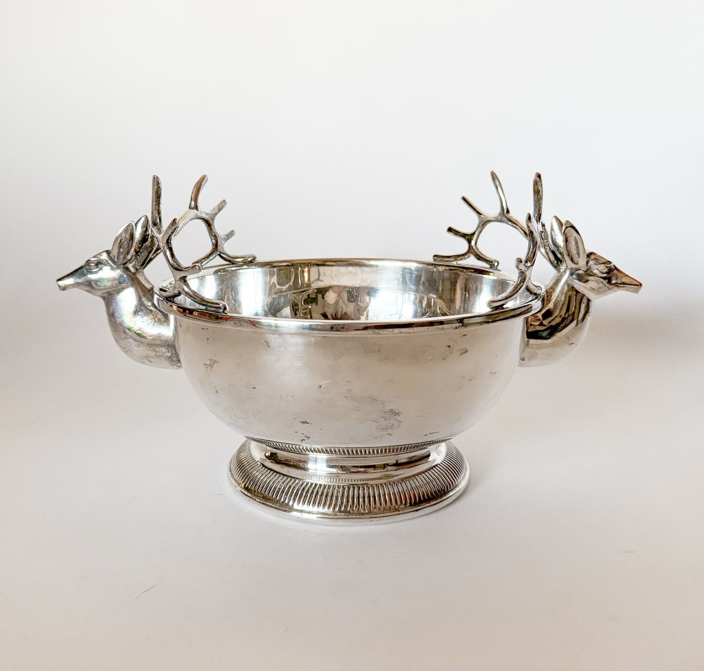 Vintage Silver Plate Double Stag Centerpiece Bowl