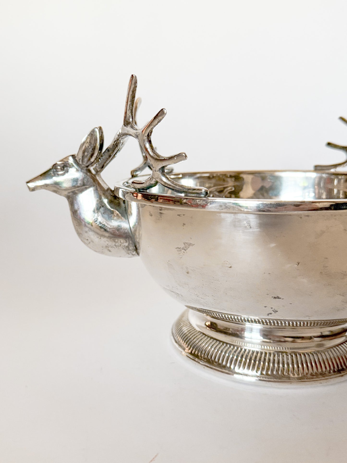Vintage Silver Plate Double Stag Centerpiece Bowl