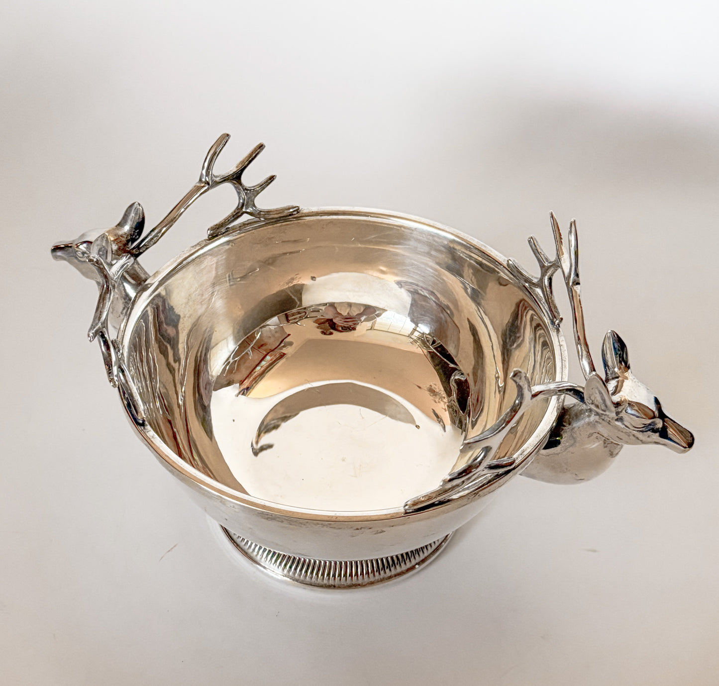 Vintage Silver Plate Double Stag Centerpiece Bowl