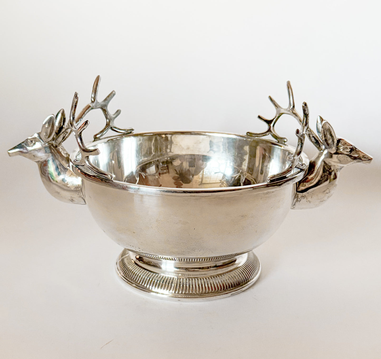 Vintage Silver Plate Double Stag Centerpiece Bowl