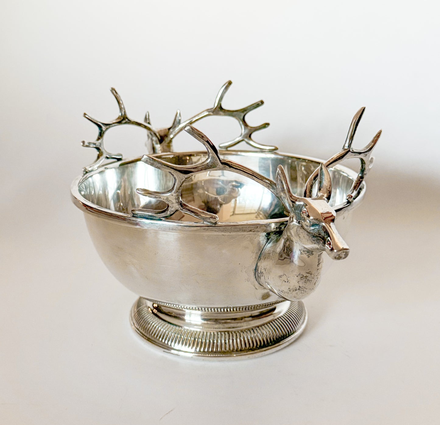 Vintage Silver Plate Double Stag Centerpiece Bowl
