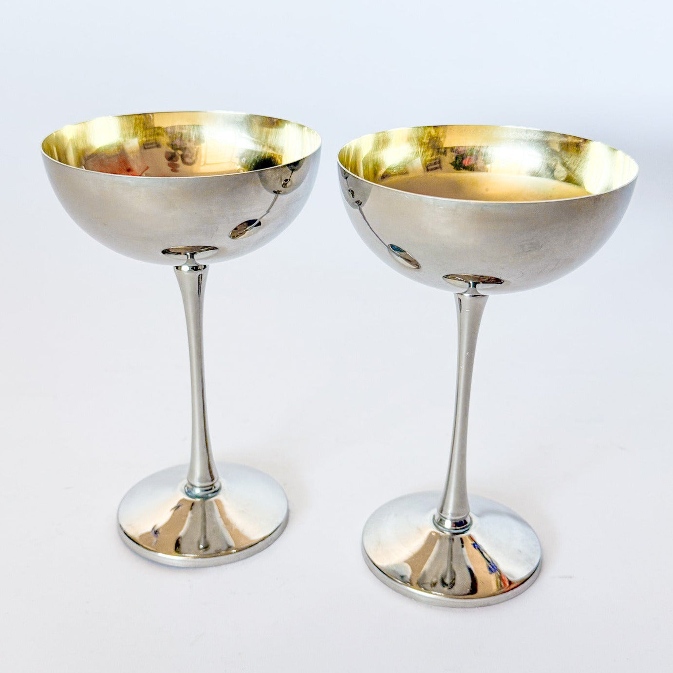 Vintage Italian Silverplate Champagne Coupes by Leonard, A Pair