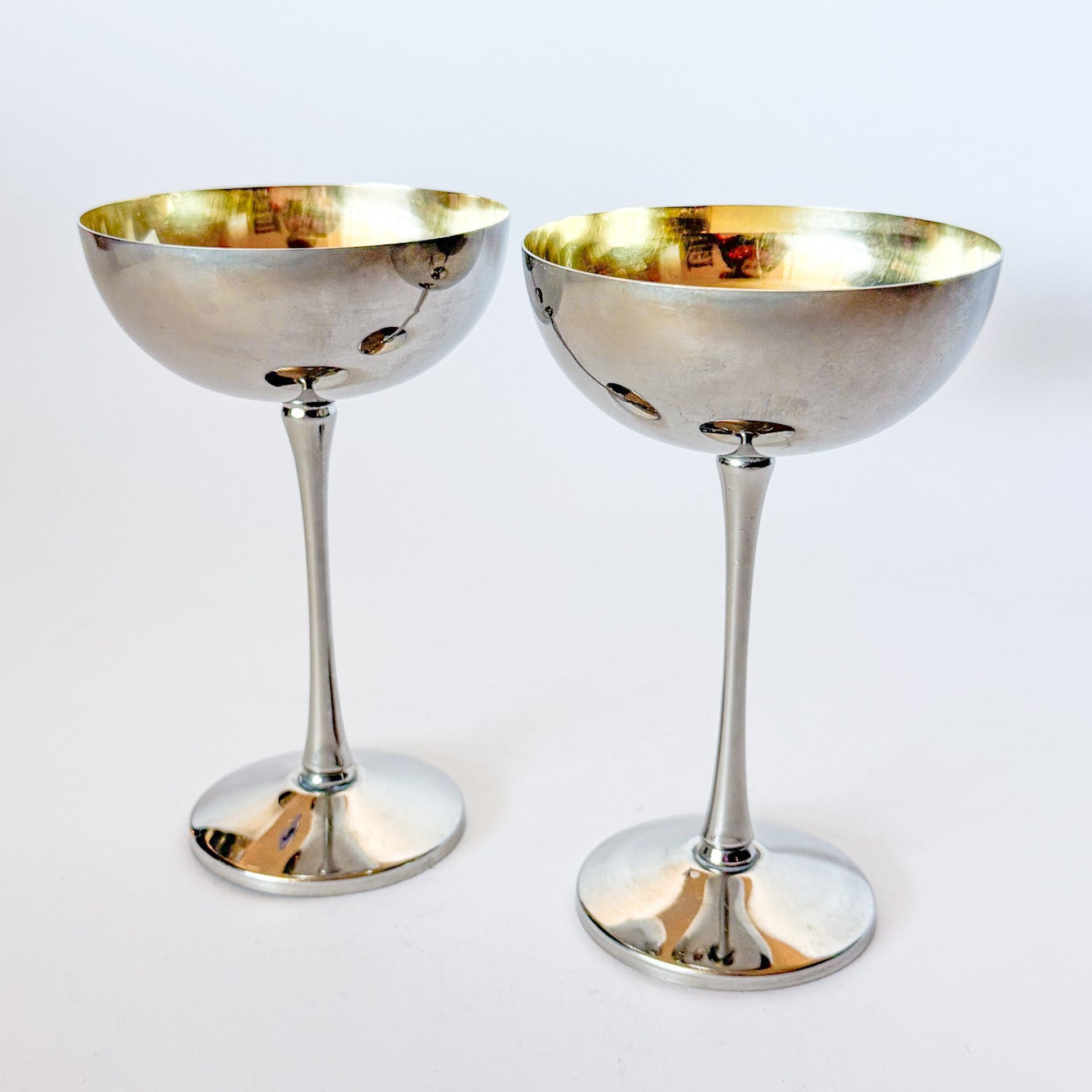 Vintage Italian Silverplate Champagne Coupes by Leonard, A Pair