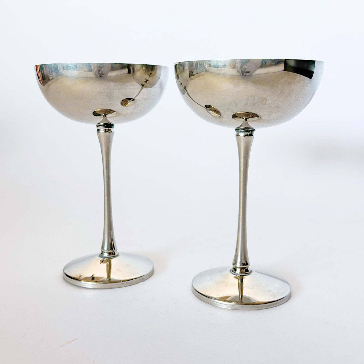 Vintage Italian Silverplate Champagne Coupes by Leonard, A Pair