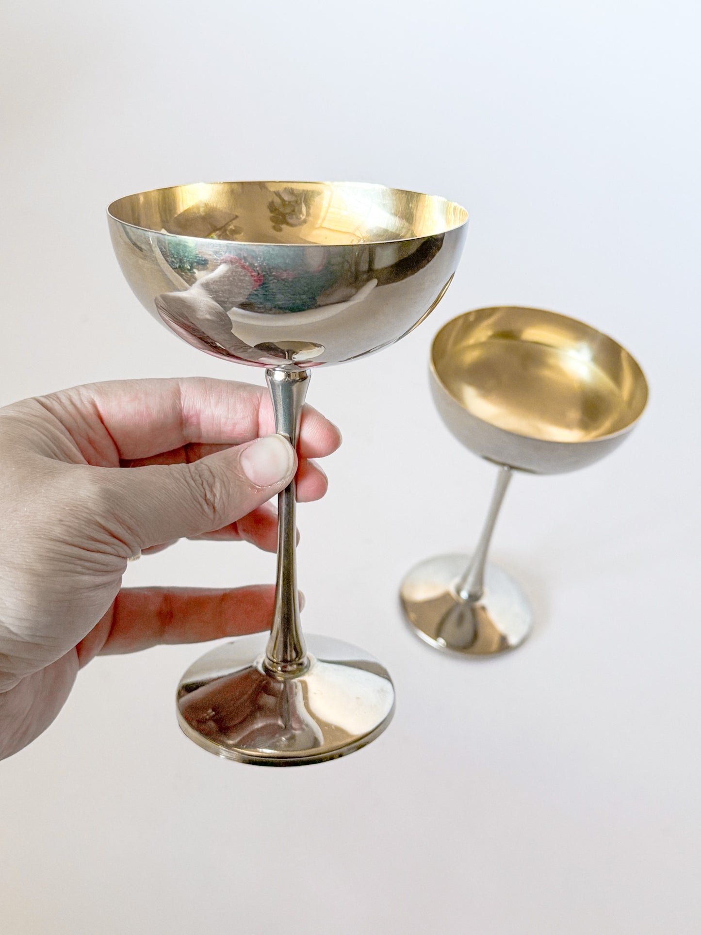 Vintage Italian Silverplate Champagne Coupes by Leonard, A Pair