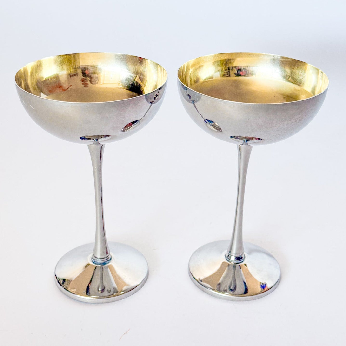 Vintage Italian Silverplate Champagne Coupes by Leonard, A Pair