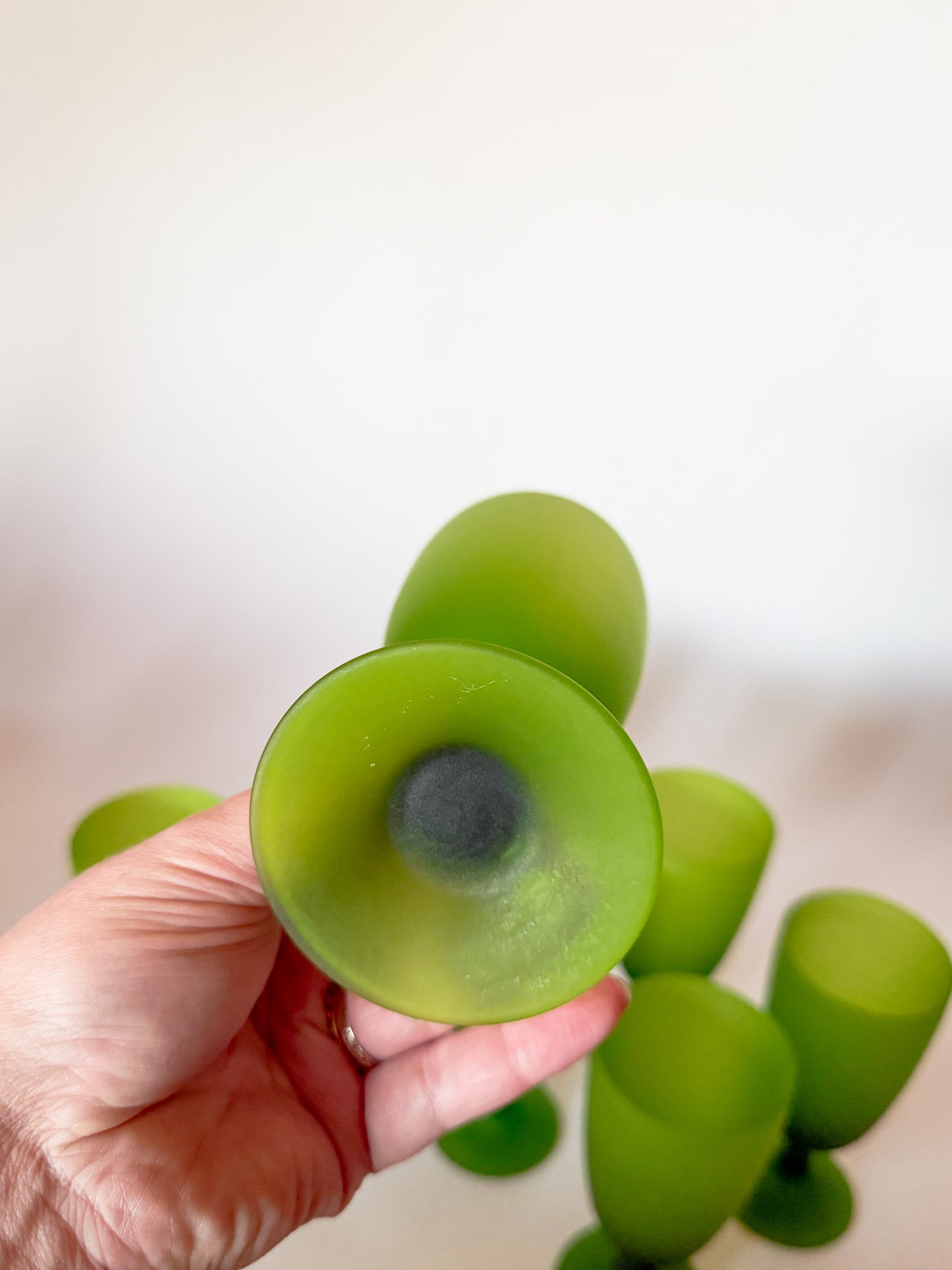 1960s Carlo Moretti Italy Satinato Frosted Green Wine Water Glasses - Set of 7