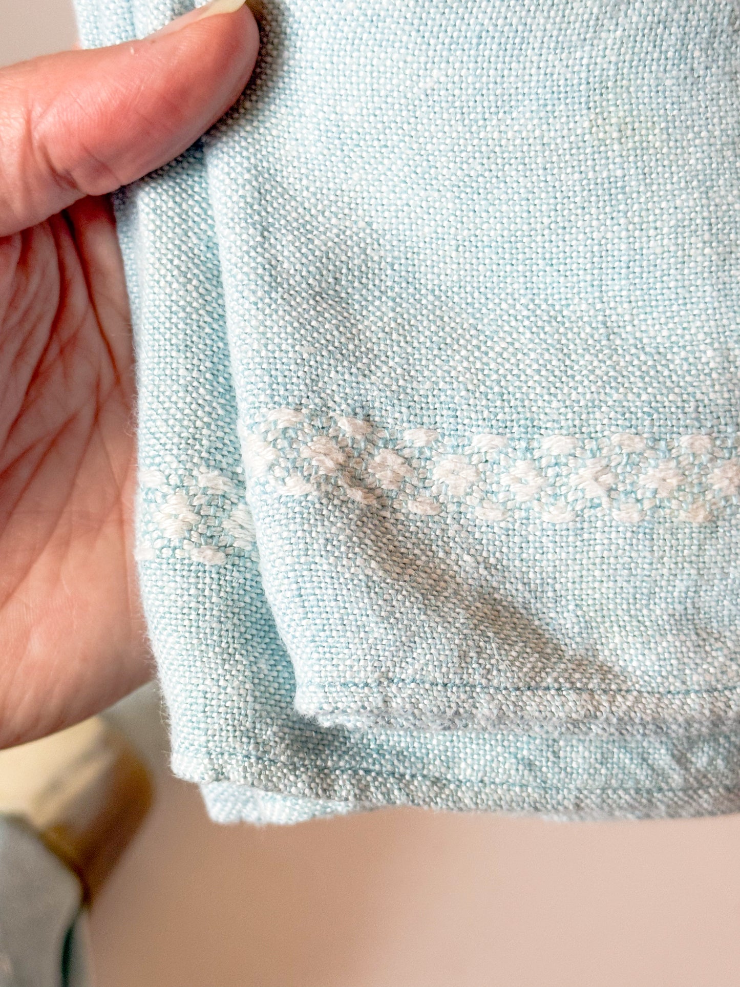 Vintage Blue and White Embroidered Linen Cloth Napkins, Set of 6