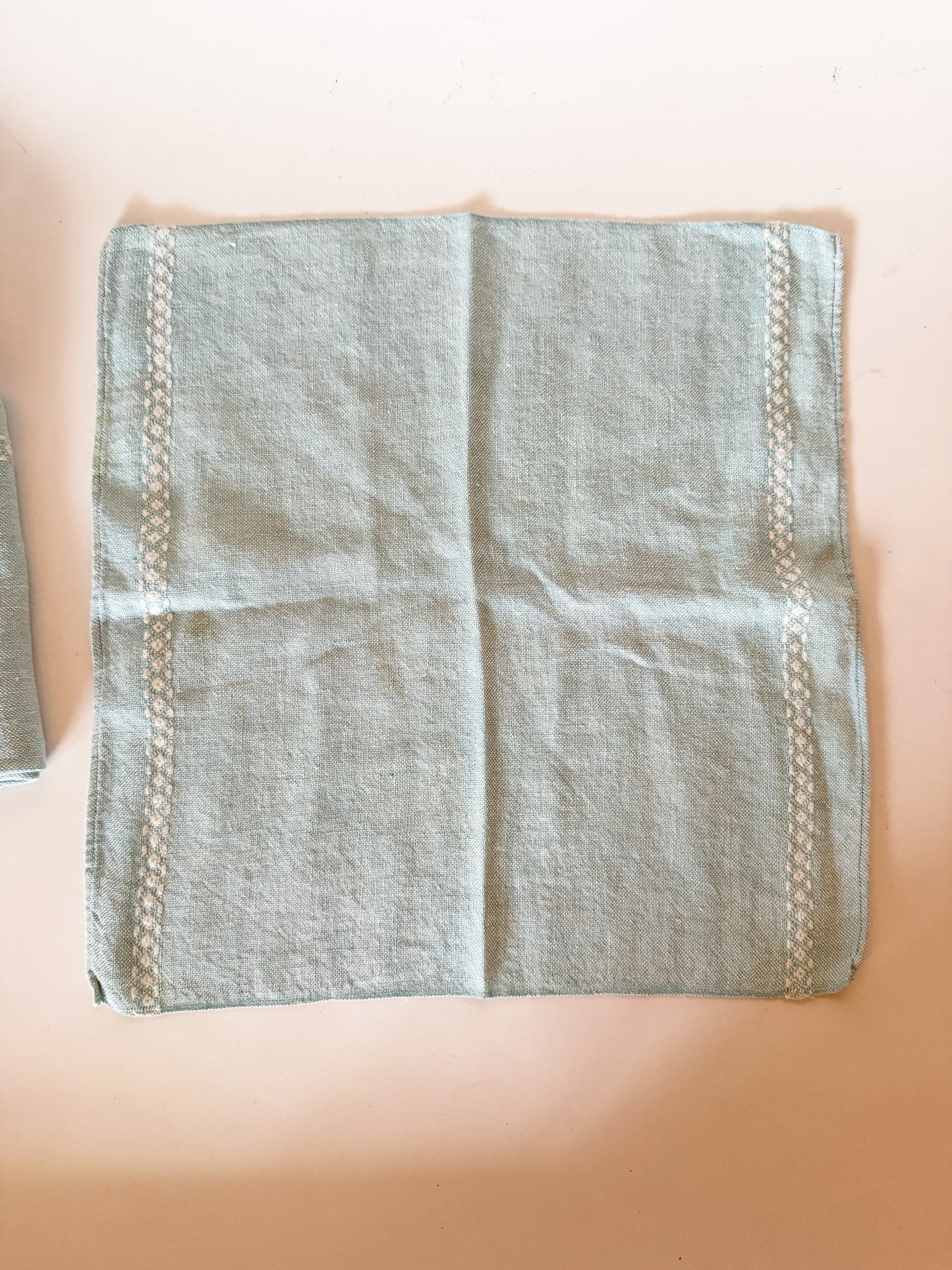 Vintage Blue and White Embroidered Linen Cloth Napkins, Set of 6