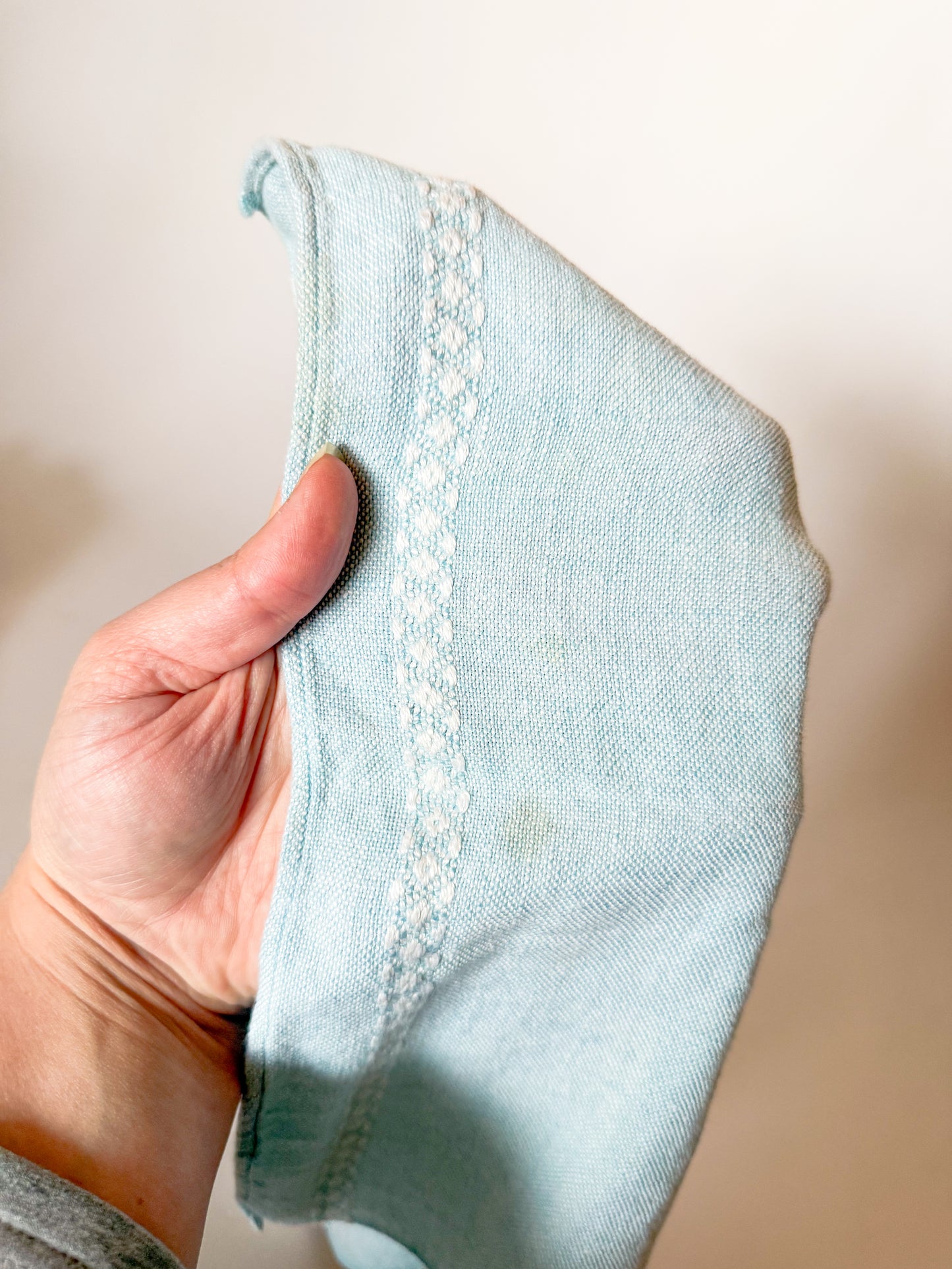 Vintage Blue and White Embroidered Linen Cloth Napkins, Set of 6