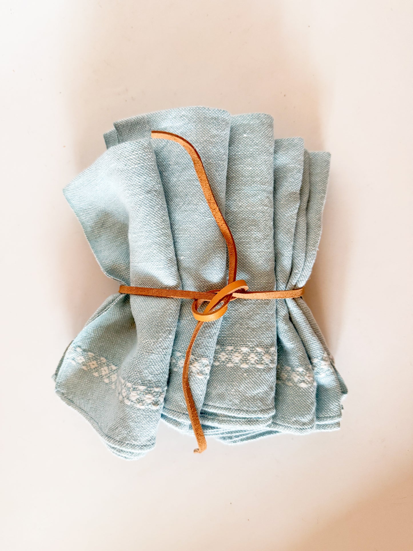 Vintage Blue and White Embroidered Linen Cloth Napkins, Set of 6