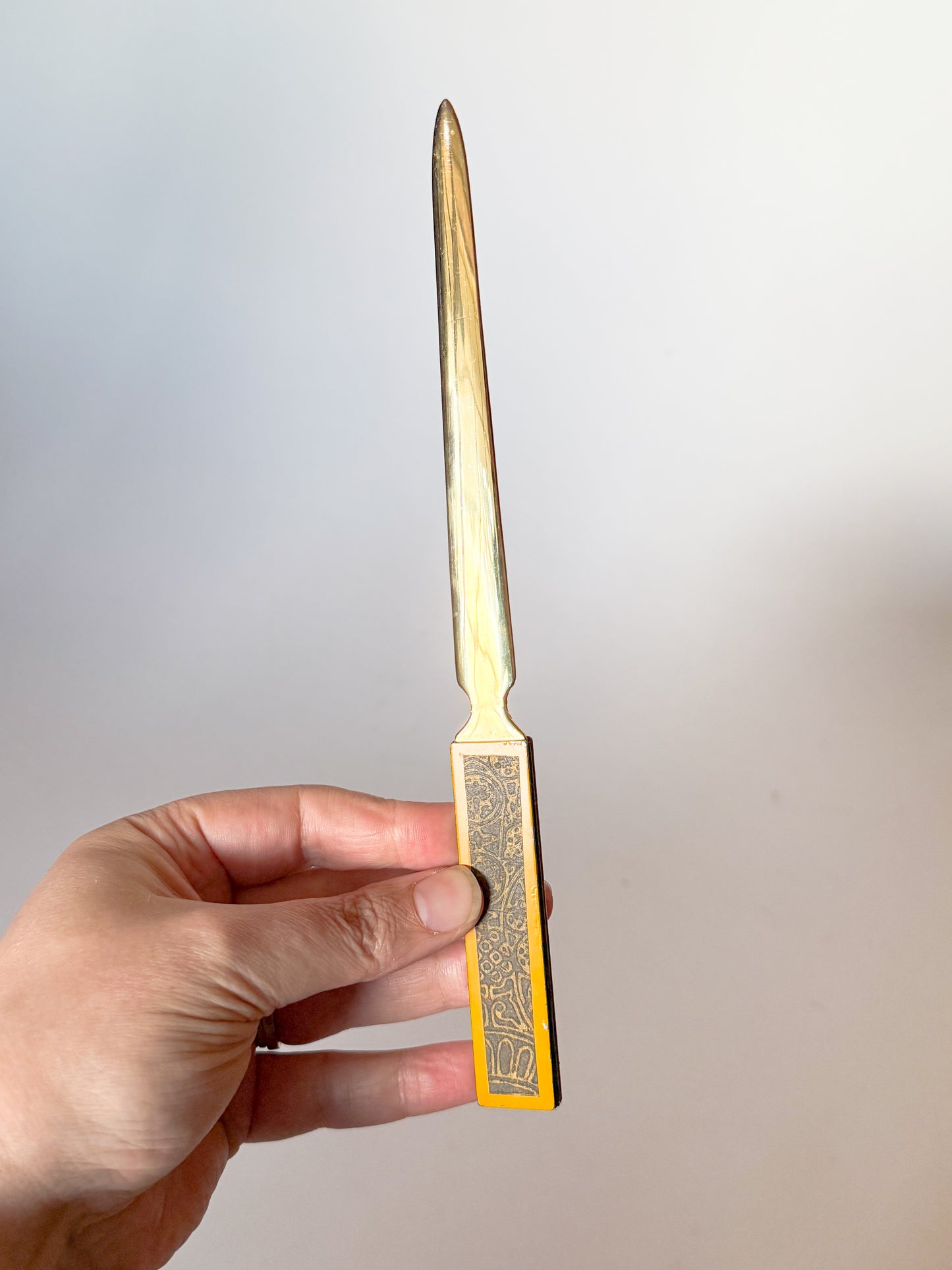 Vintage Brass and Yellow Embossed Letter Opener