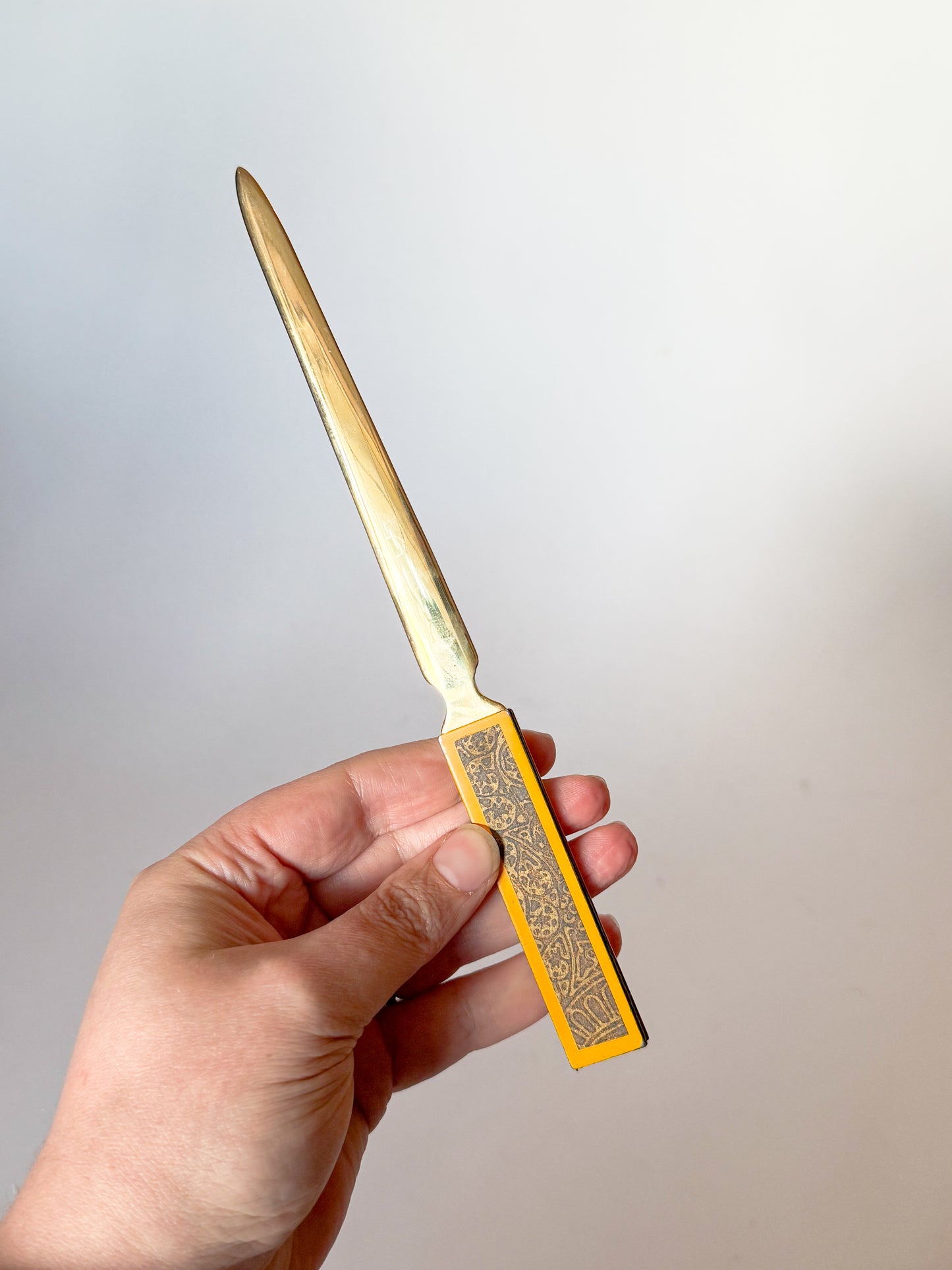 Vintage Brass and Yellow Embossed Letter Opener