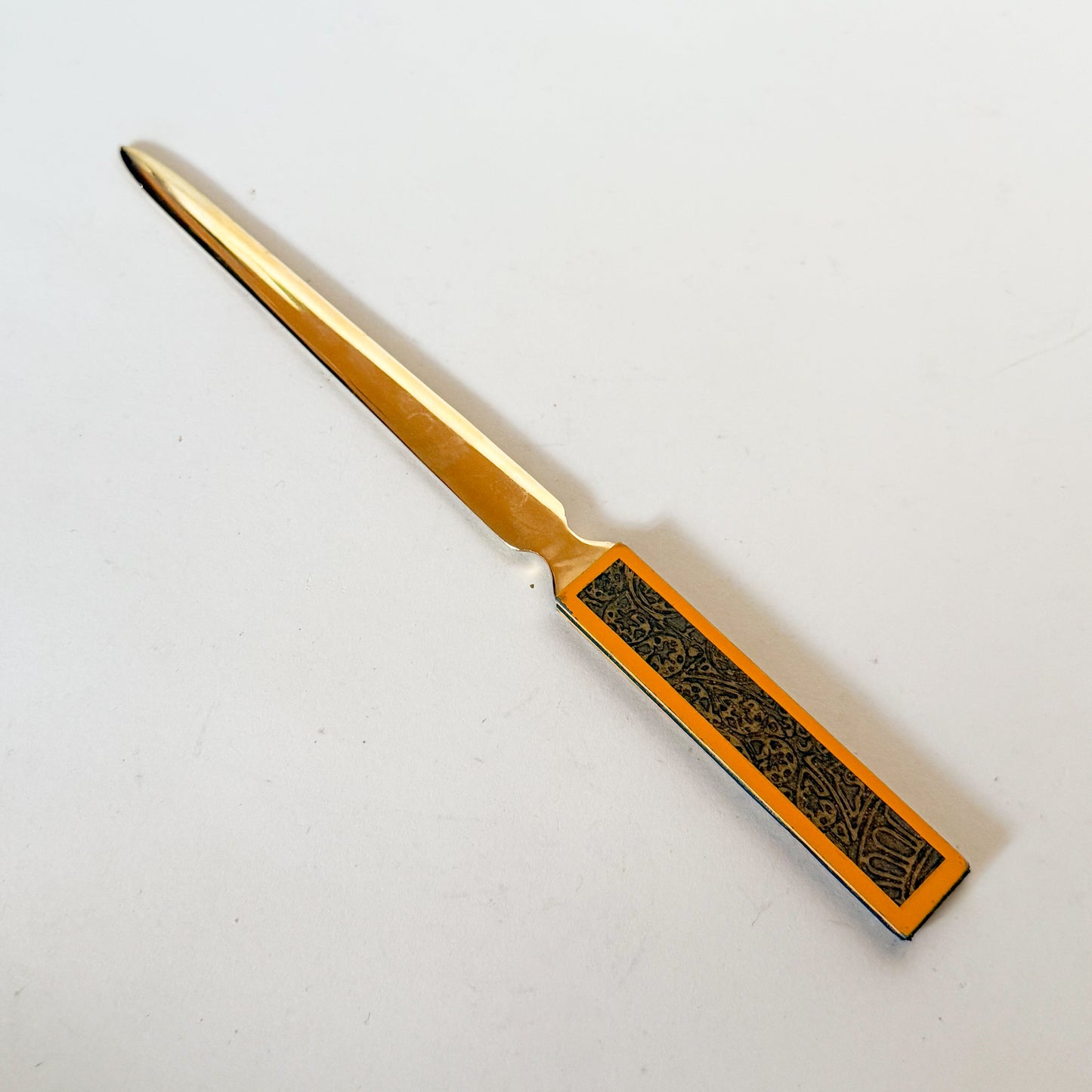 Vintage Brass and Yellow Embossed Letter Opener