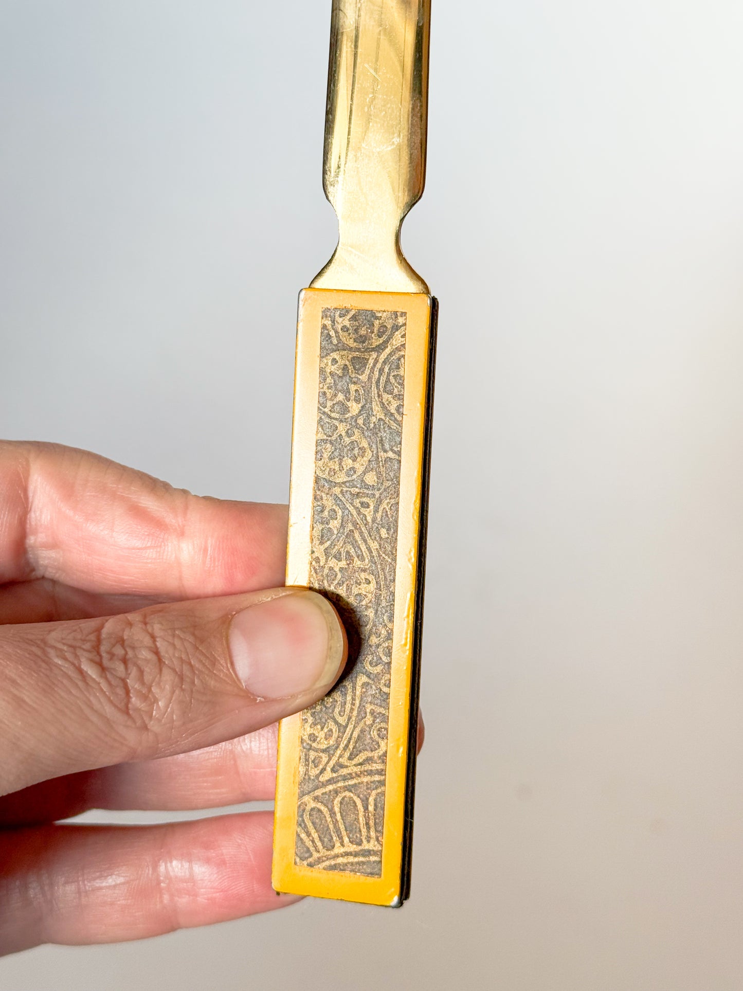 Vintage Brass and Yellow Embossed Letter Opener