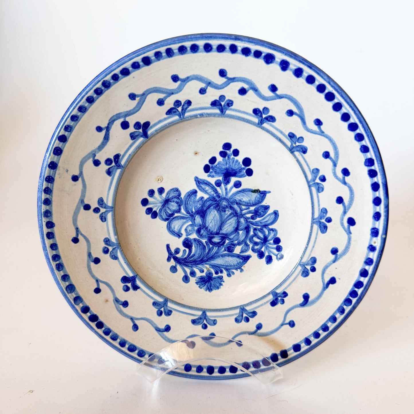 Vintage Blue and White Floral Majolica Plate, Made in Czechoslovakia (Plate 2)