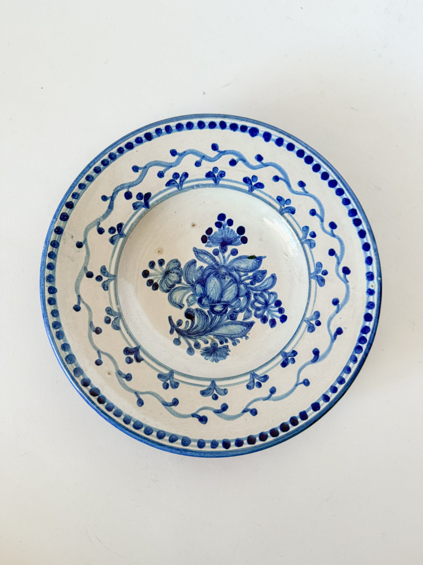 Vintage Blue and White Floral Majolica Plate, Made in Czechoslovakia (Plate 2)