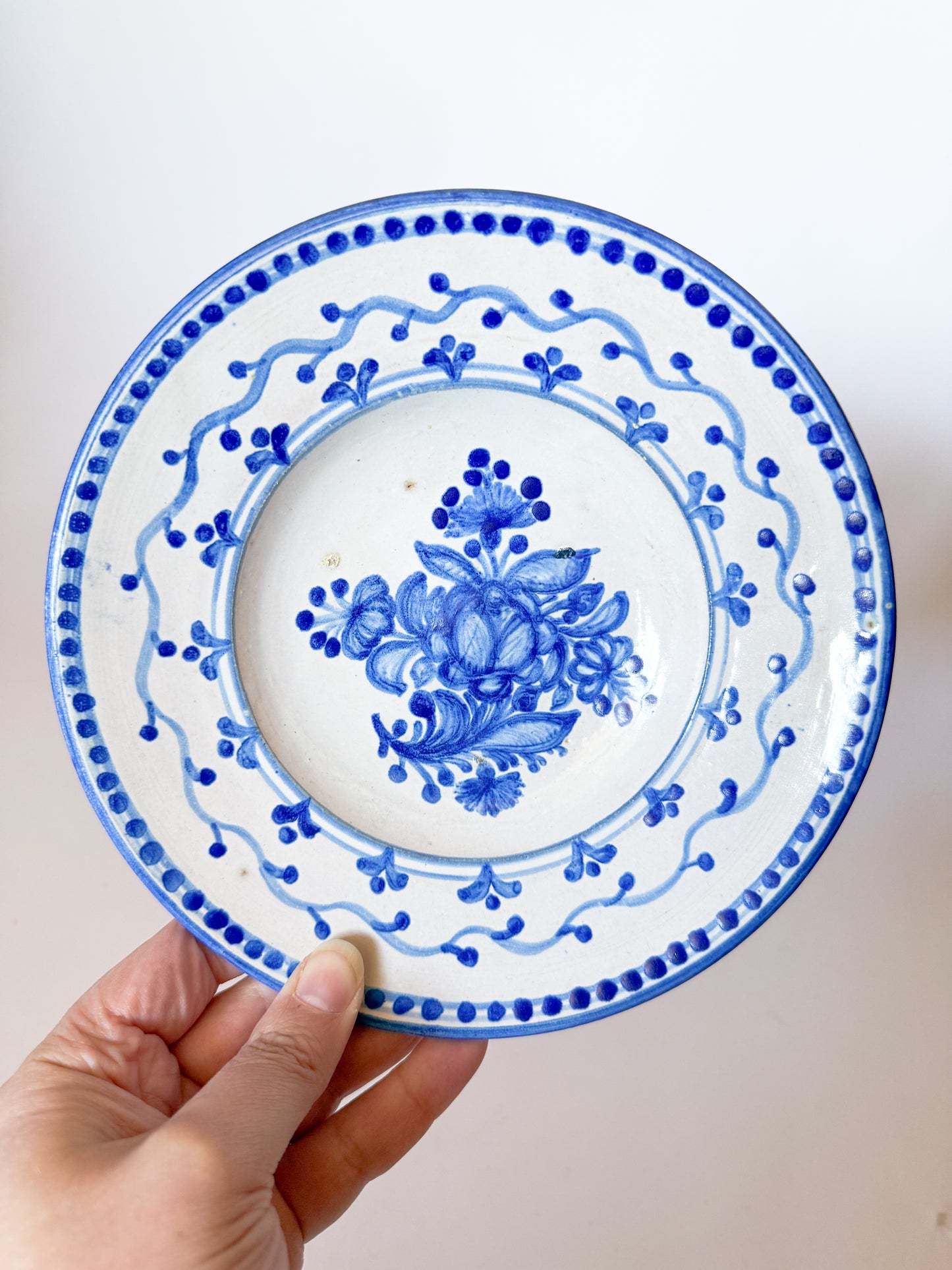 Vintage Blue and White Floral Majolica Plate, Made in Czechoslovakia (Plate 2)