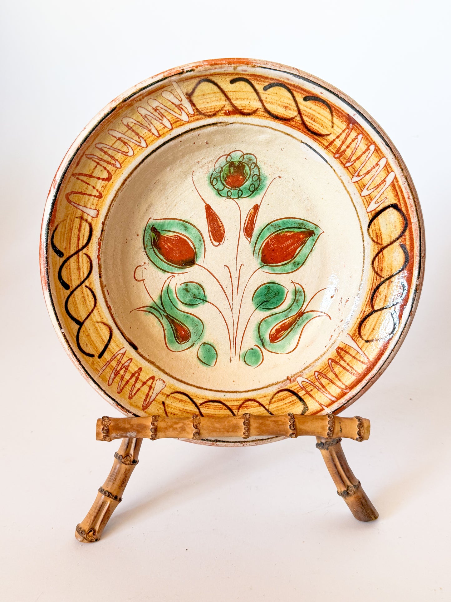 Vintage Hungarian Folk Art Pottery Bowl