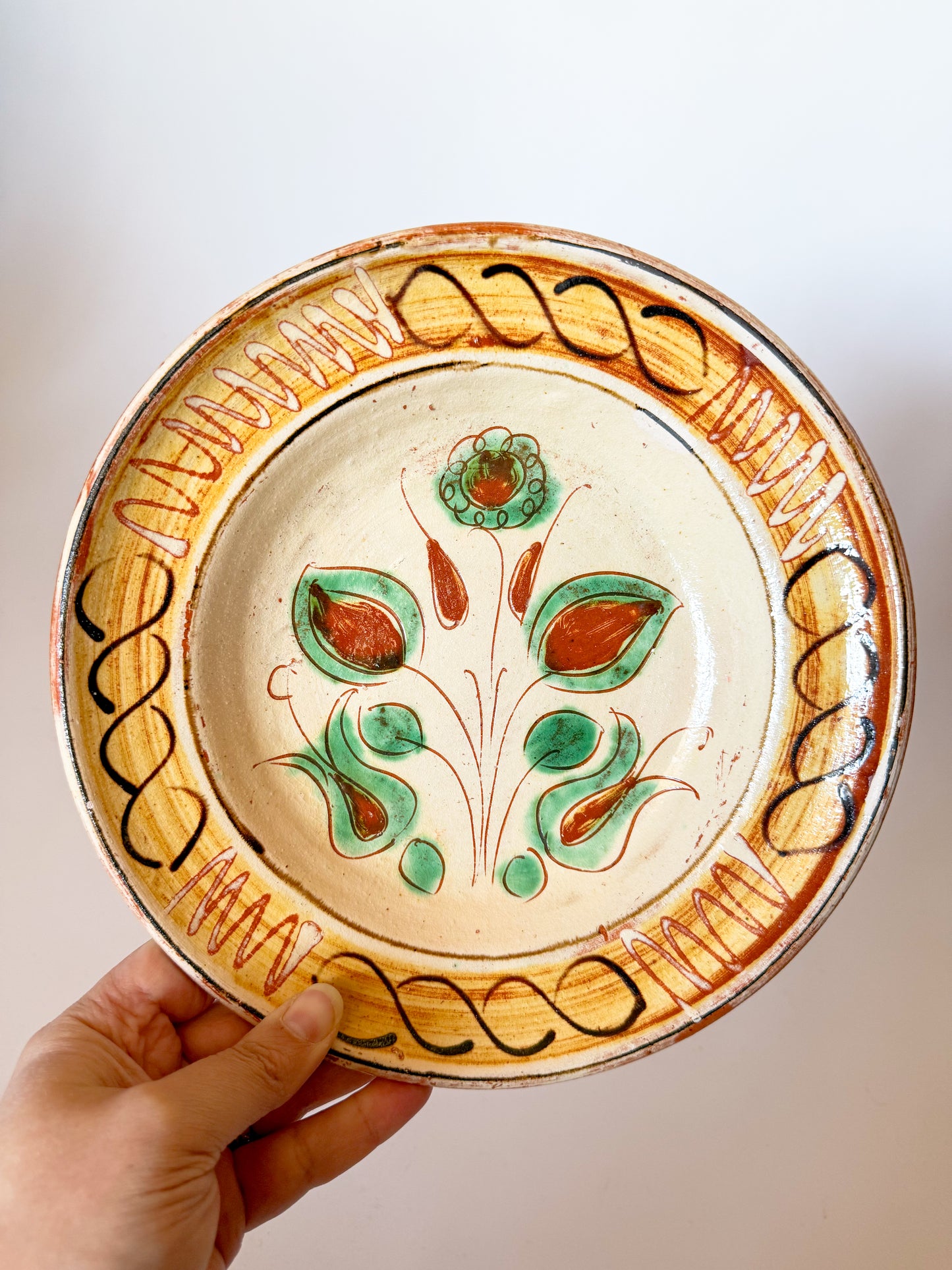 Vintage Hungarian Folk Art Pottery Bowl