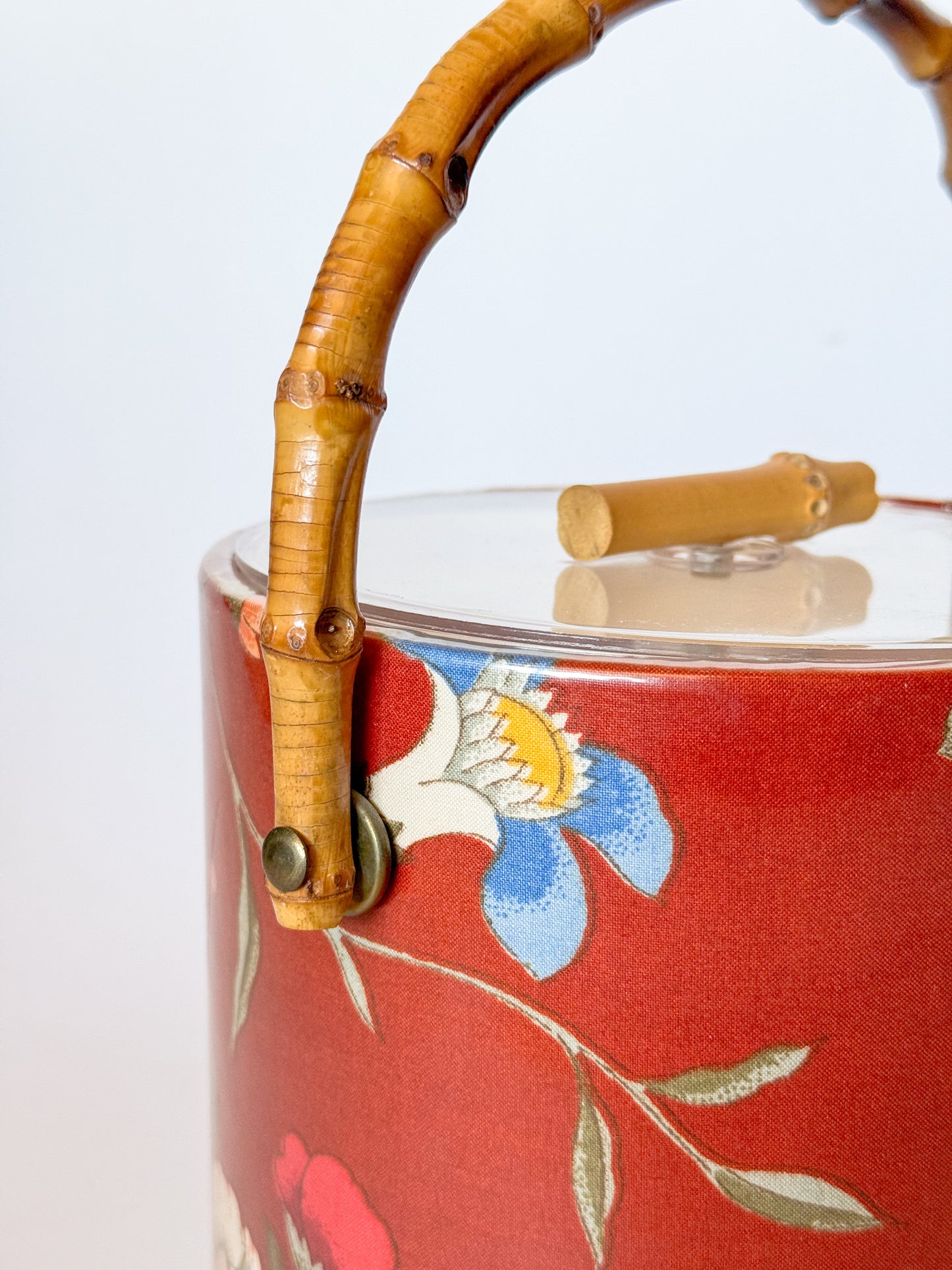 Vintage Floral Chintz and Bamboo Handled Ice Bucket