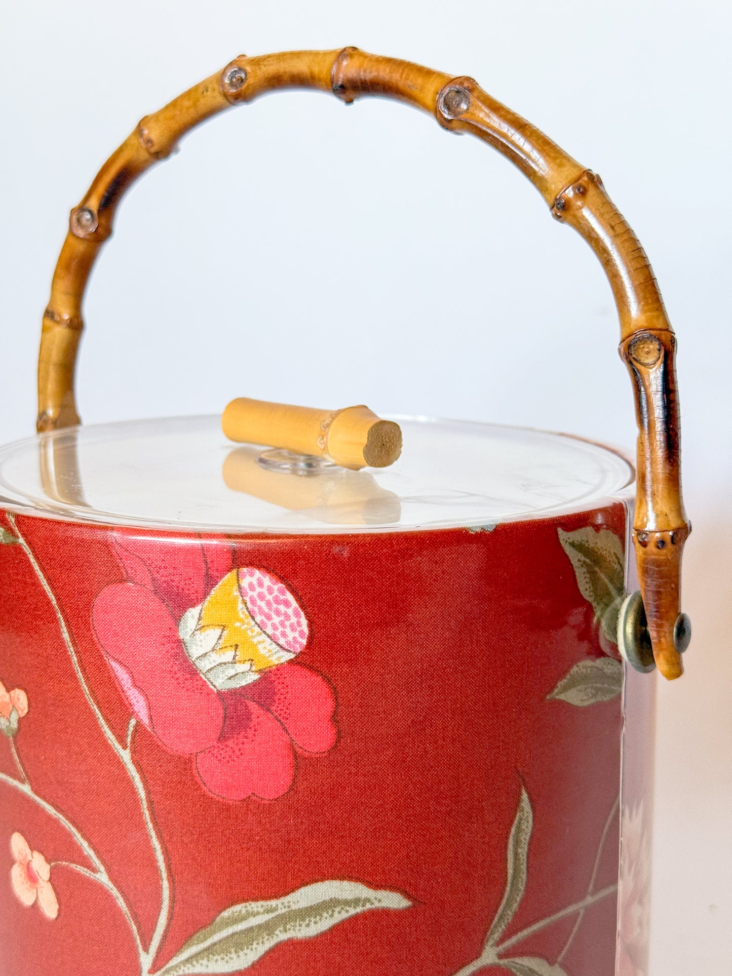 Vintage Floral Chintz and Bamboo Handled Ice Bucket