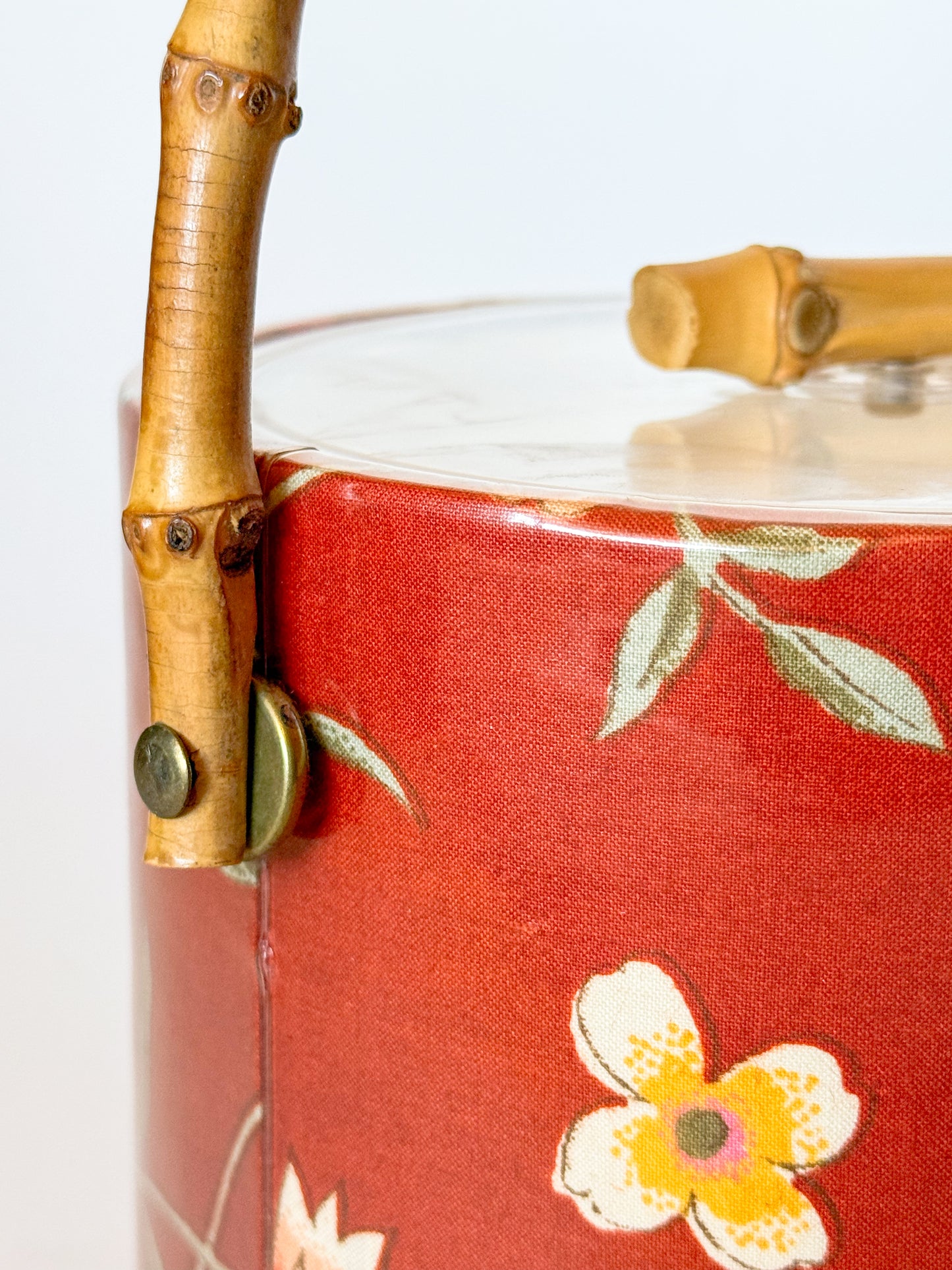Vintage Floral Chintz and Bamboo Handled Ice Bucket