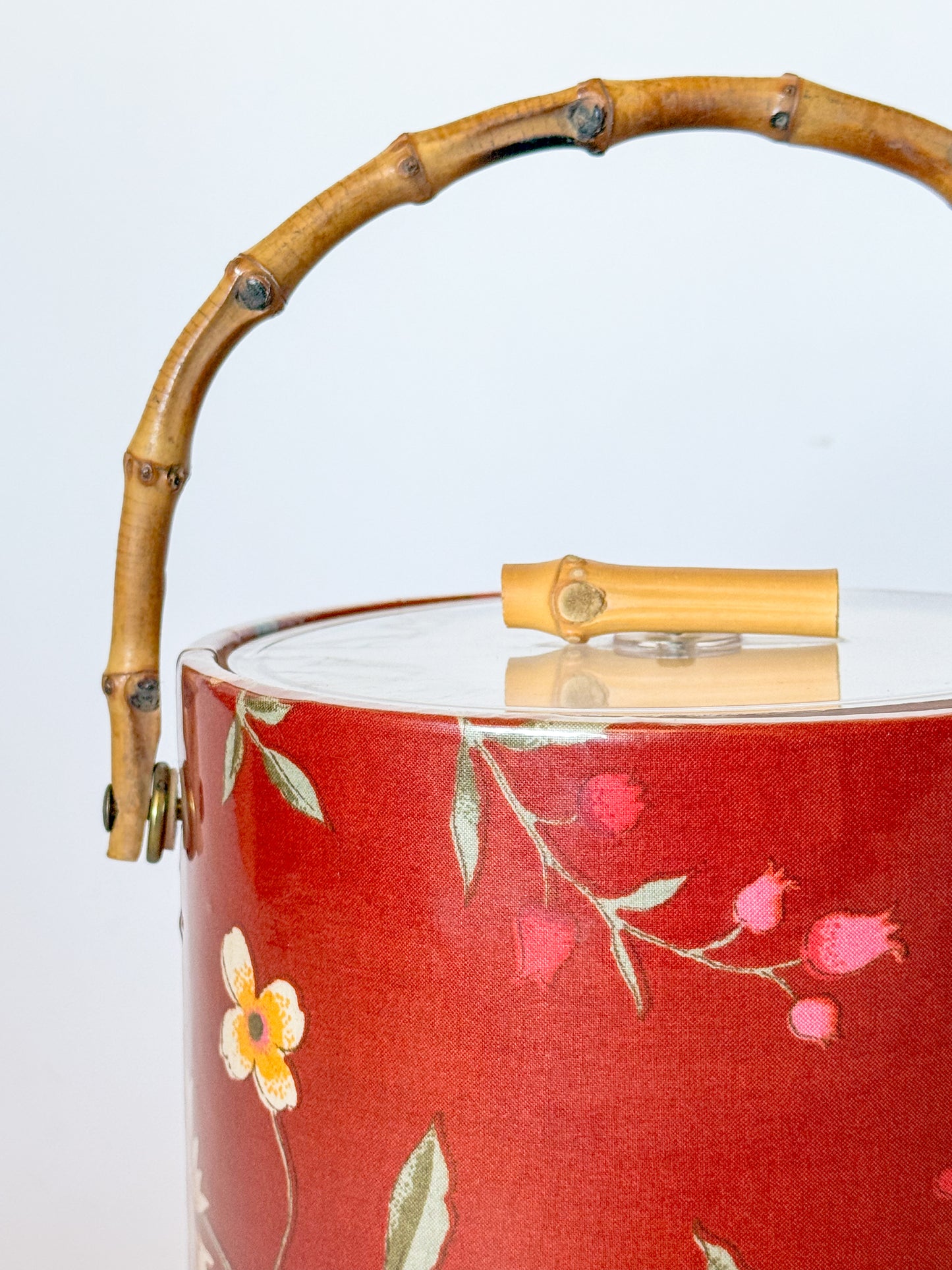 Vintage Floral Chintz and Bamboo Handled Ice Bucket