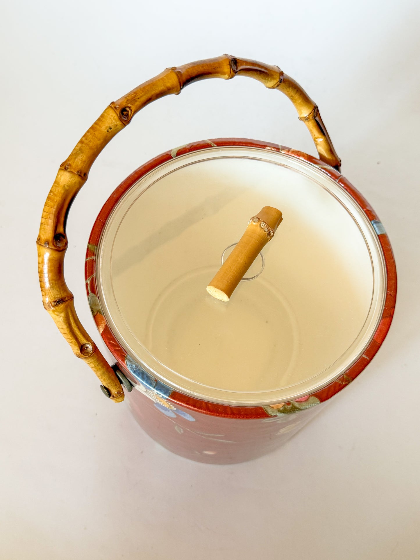Vintage Floral Chintz and Bamboo Handled Ice Bucket