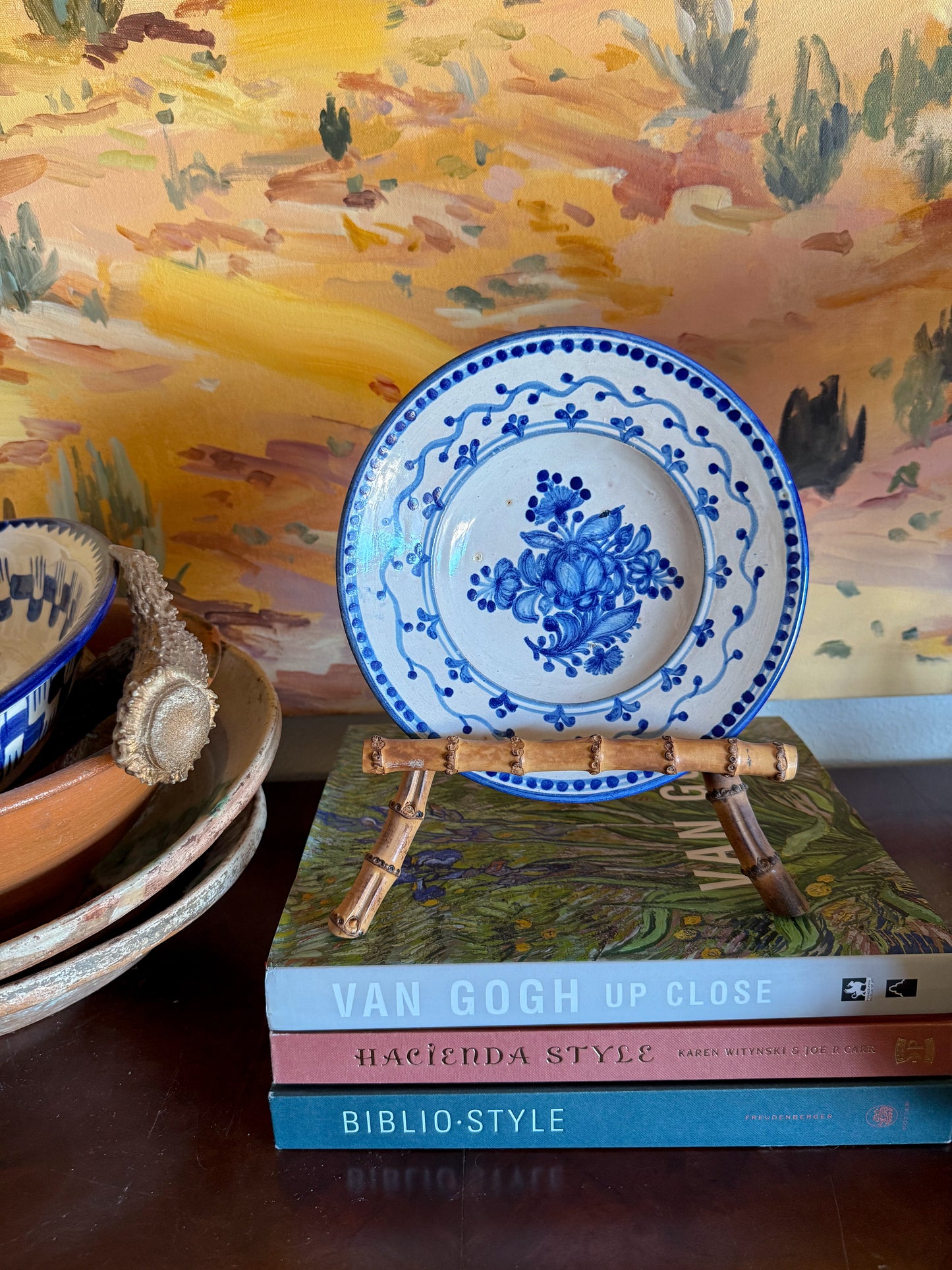 Vintage Blue and White Floral Majolica Plate, Made in Czechoslovakia (Plate 2)