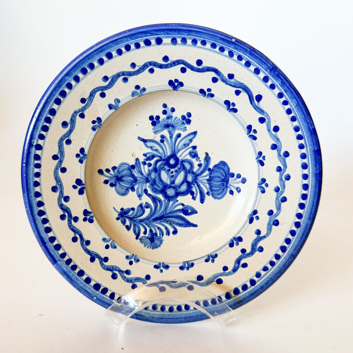 Vintage Blue and White Floral Majolica Plate, Made in Czechoslovakia (Plate 1)