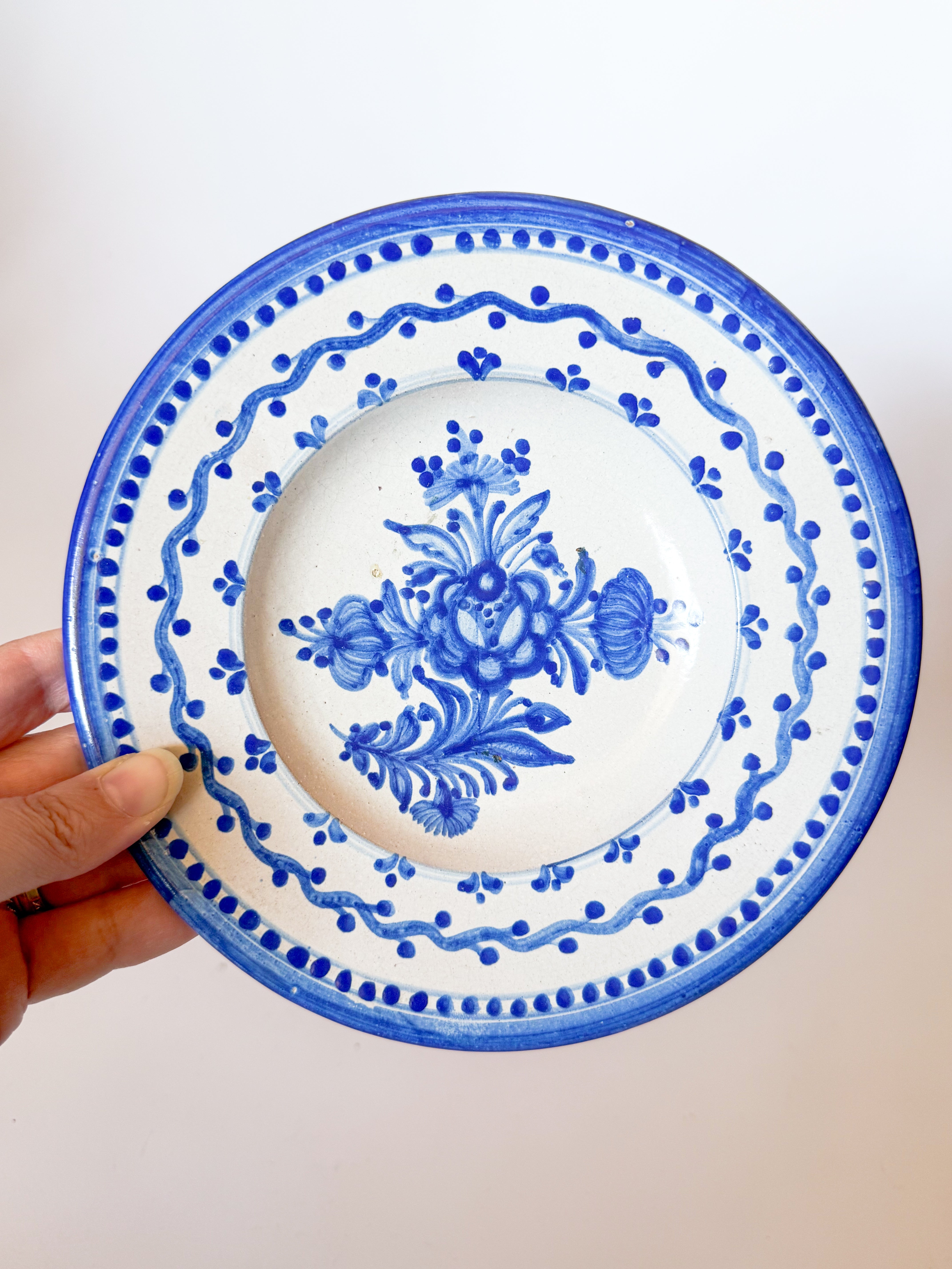 Vintage Blue and White Floral Majolica Plate, Made in