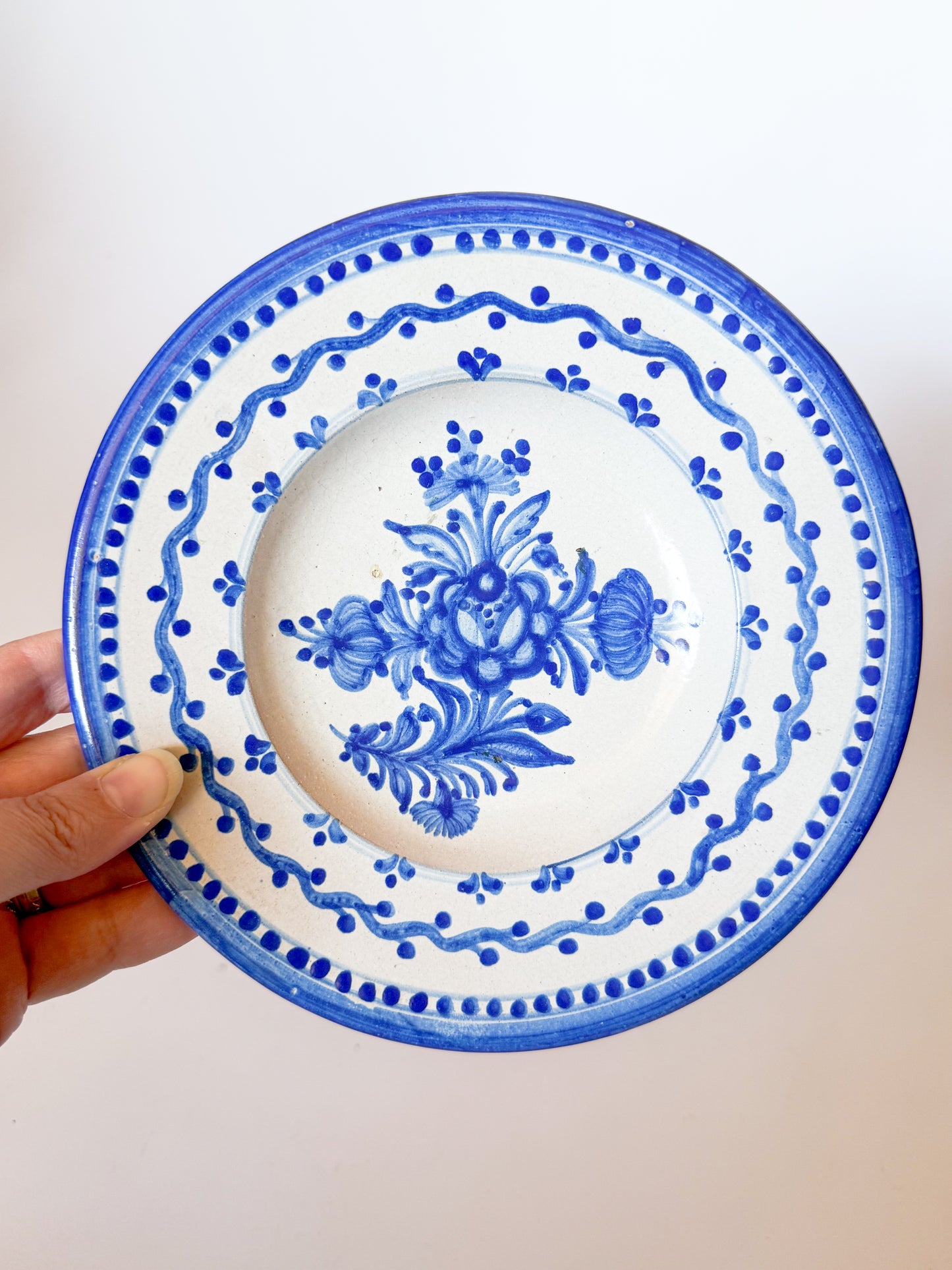 Vintage Blue and White Floral Majolica Plate, Made in Czechoslovakia (Plate 1)