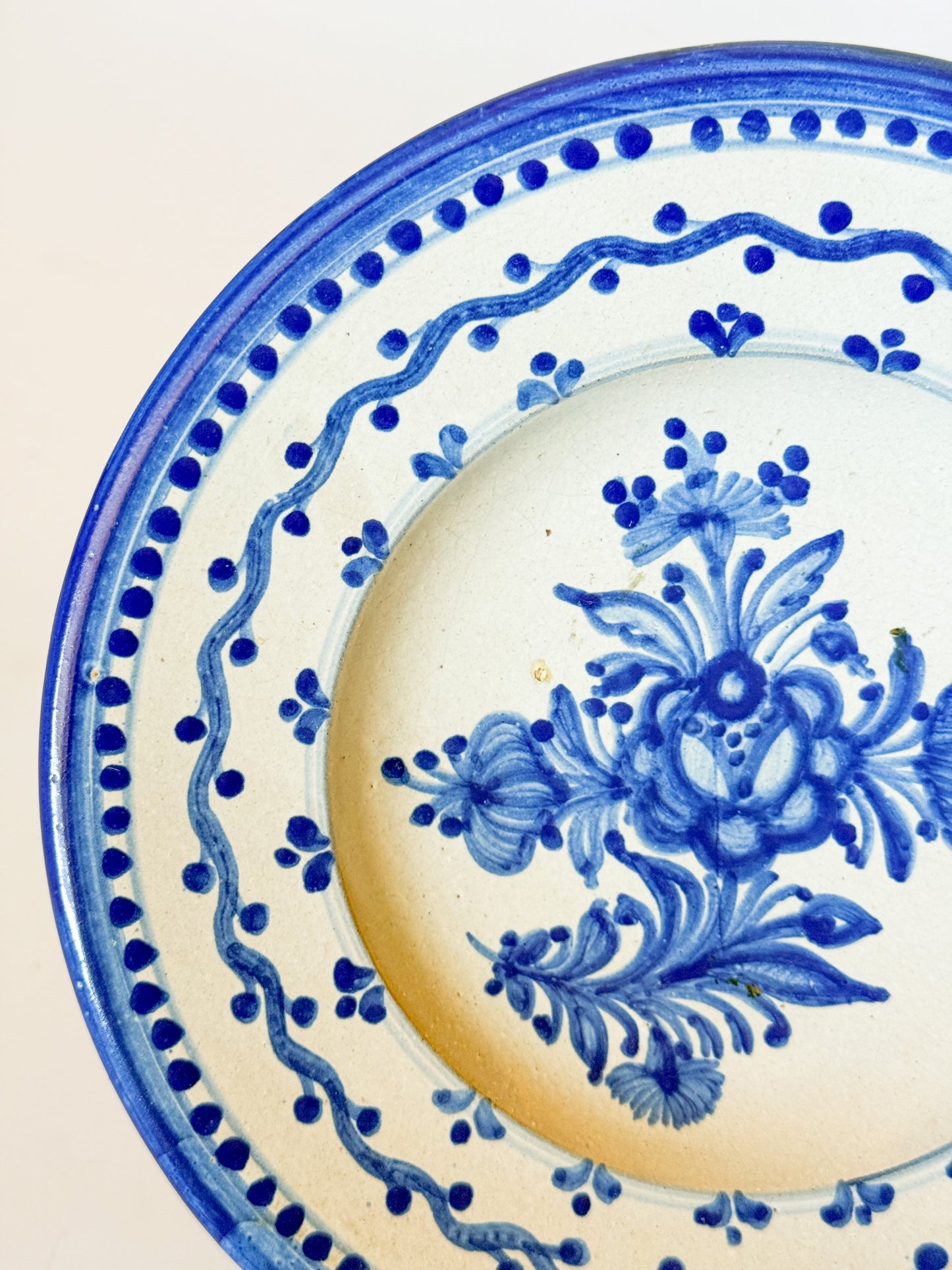 Vintage Blue and White Floral Majolica Plate, Made in Czechoslovakia (Plate 1)