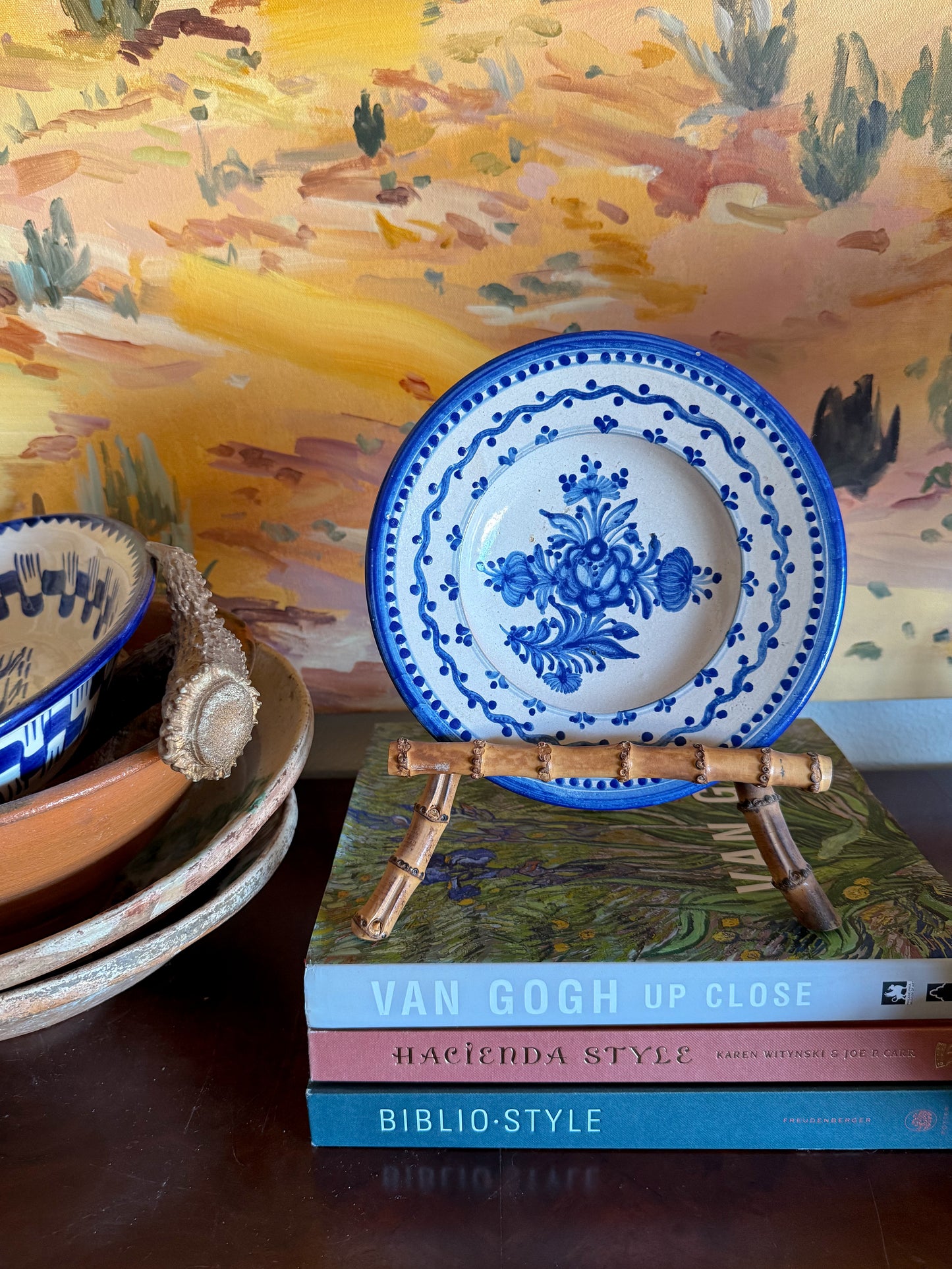 Vintage Blue and White Floral Majolica Plate, Made in Czechoslovakia (Plate 1)