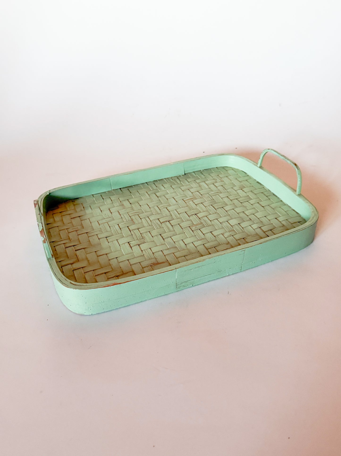 Vintage Mint Green Woven Tray