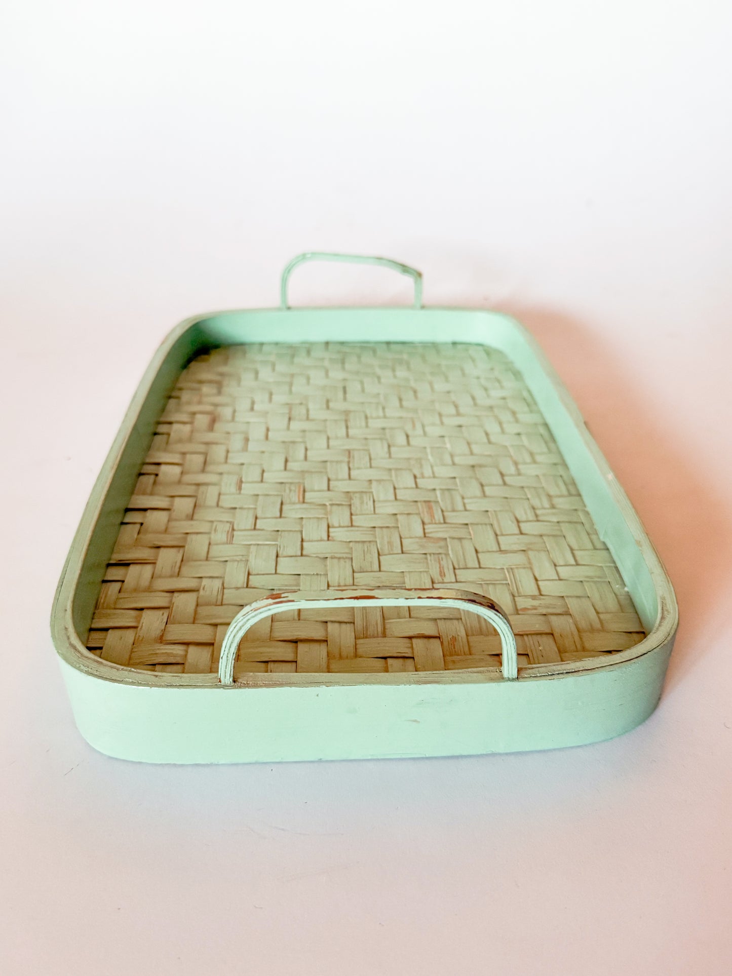 Vintage Mint Green Woven Tray