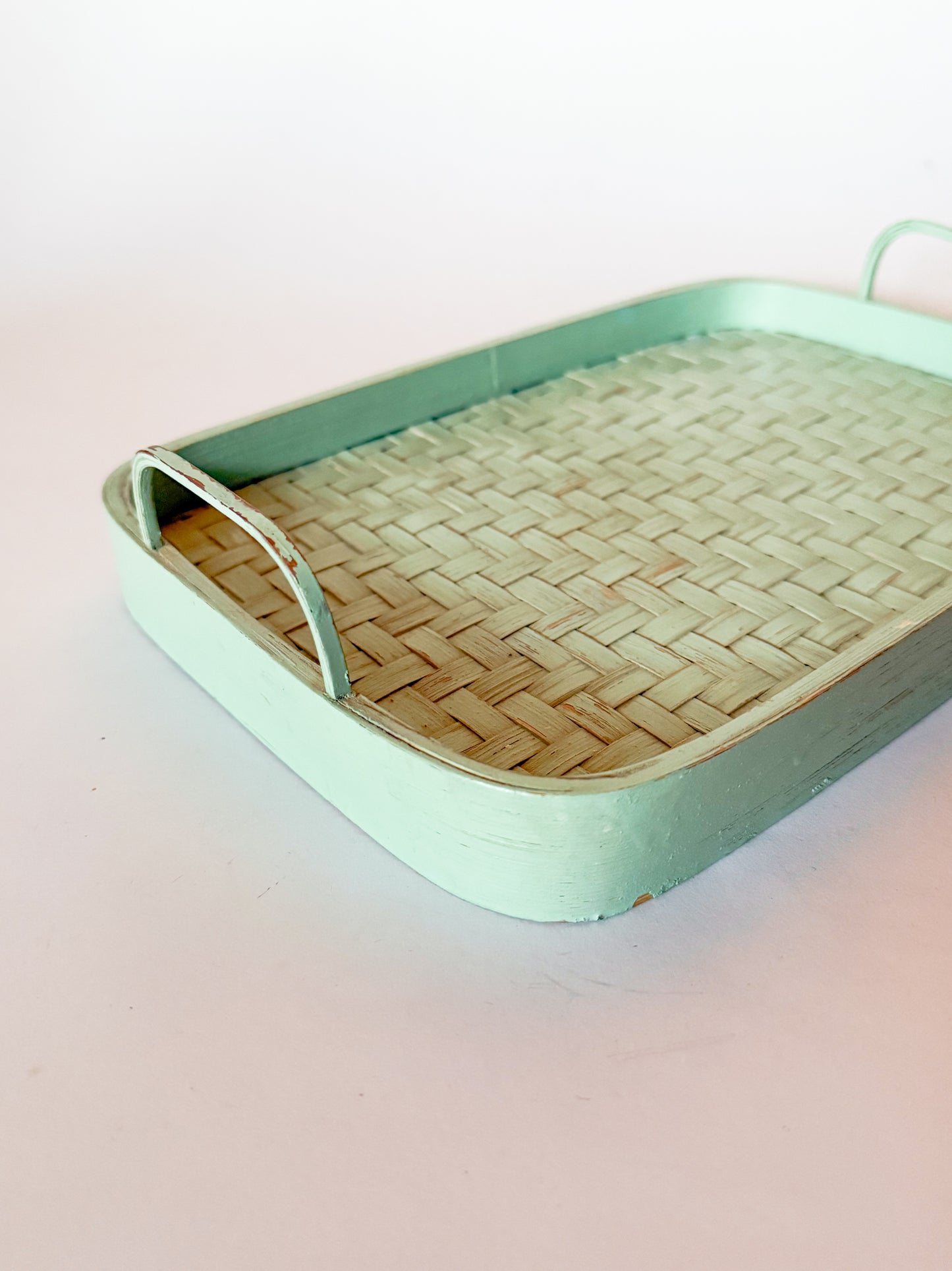 Vintage Mint Green Woven Tray