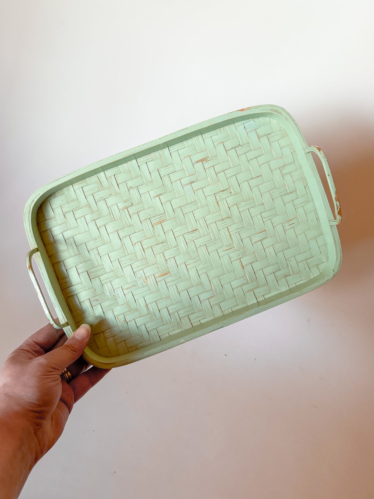 Vintage Mint Green Woven Tray