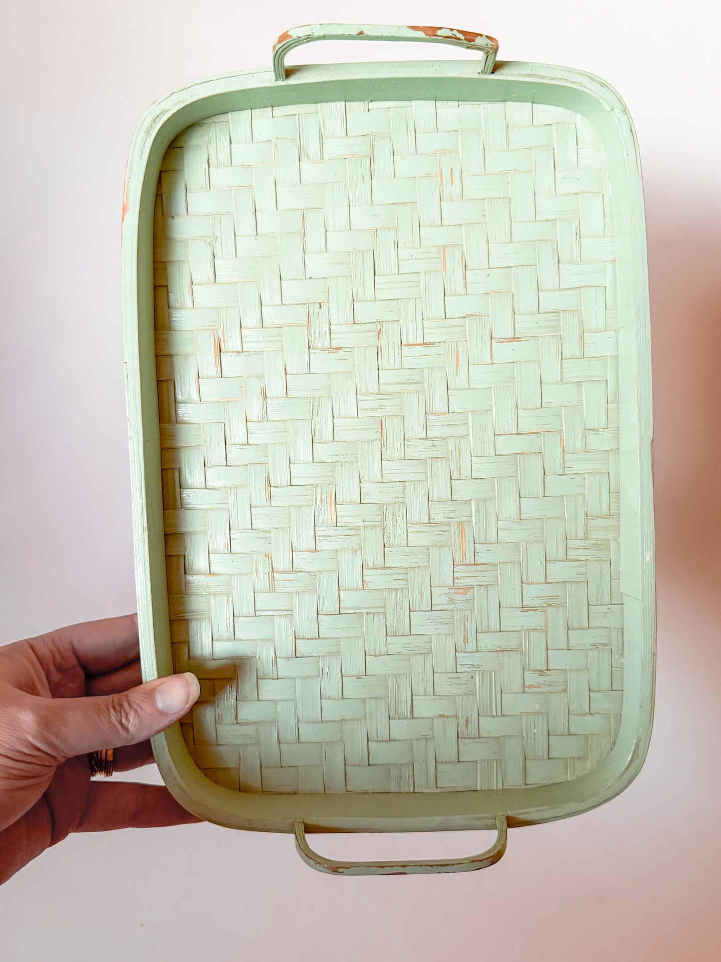 Vintage Mint Green Woven Tray