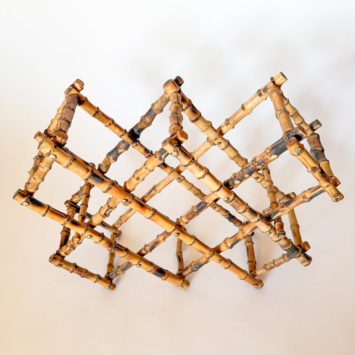 Vintage Burnt Tortoise or Scorched Bamboo Collapsable Wine Rack